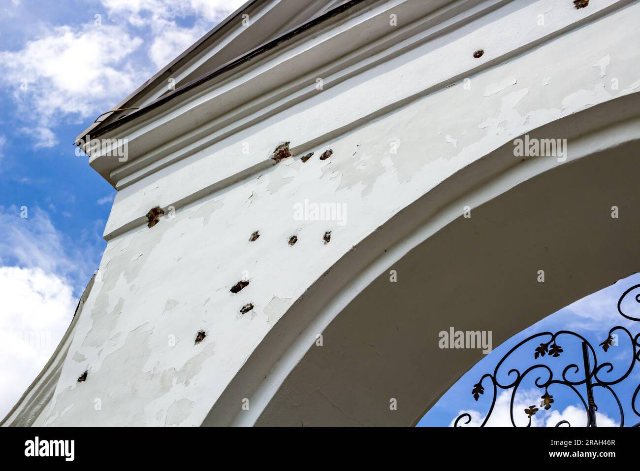 The gate of the monastery survived the Maloyaroslavets battle with Napoleon. MALOYAROSLAVETS, RUSSIA - JULY 2015 Stock Photo