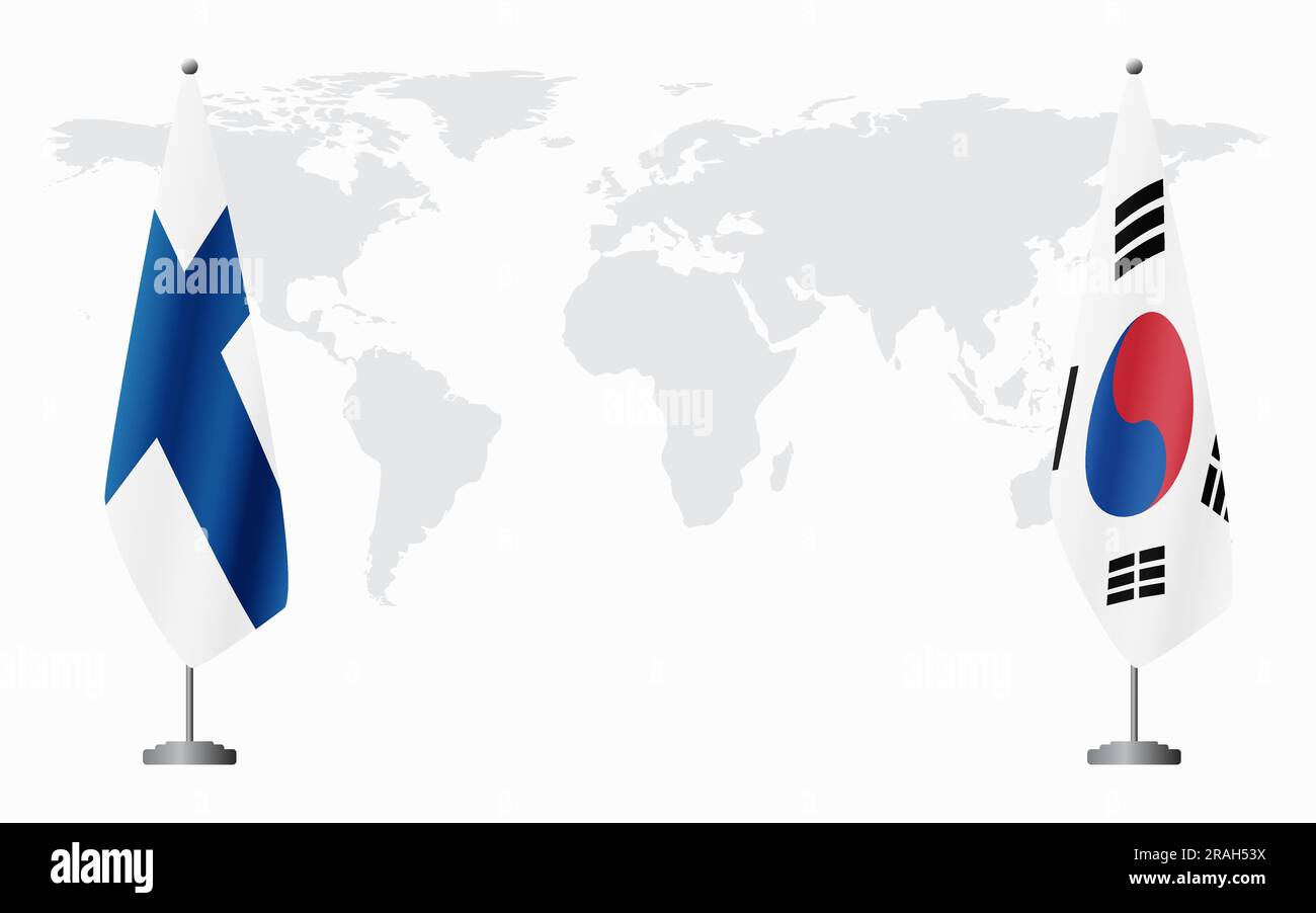 Finland And South Korea Flags For Official Meeting Against Background Of World Map Stock Vector Finland And South Korea Flags For Official Meeting Against Background Of World Map Stock Vector