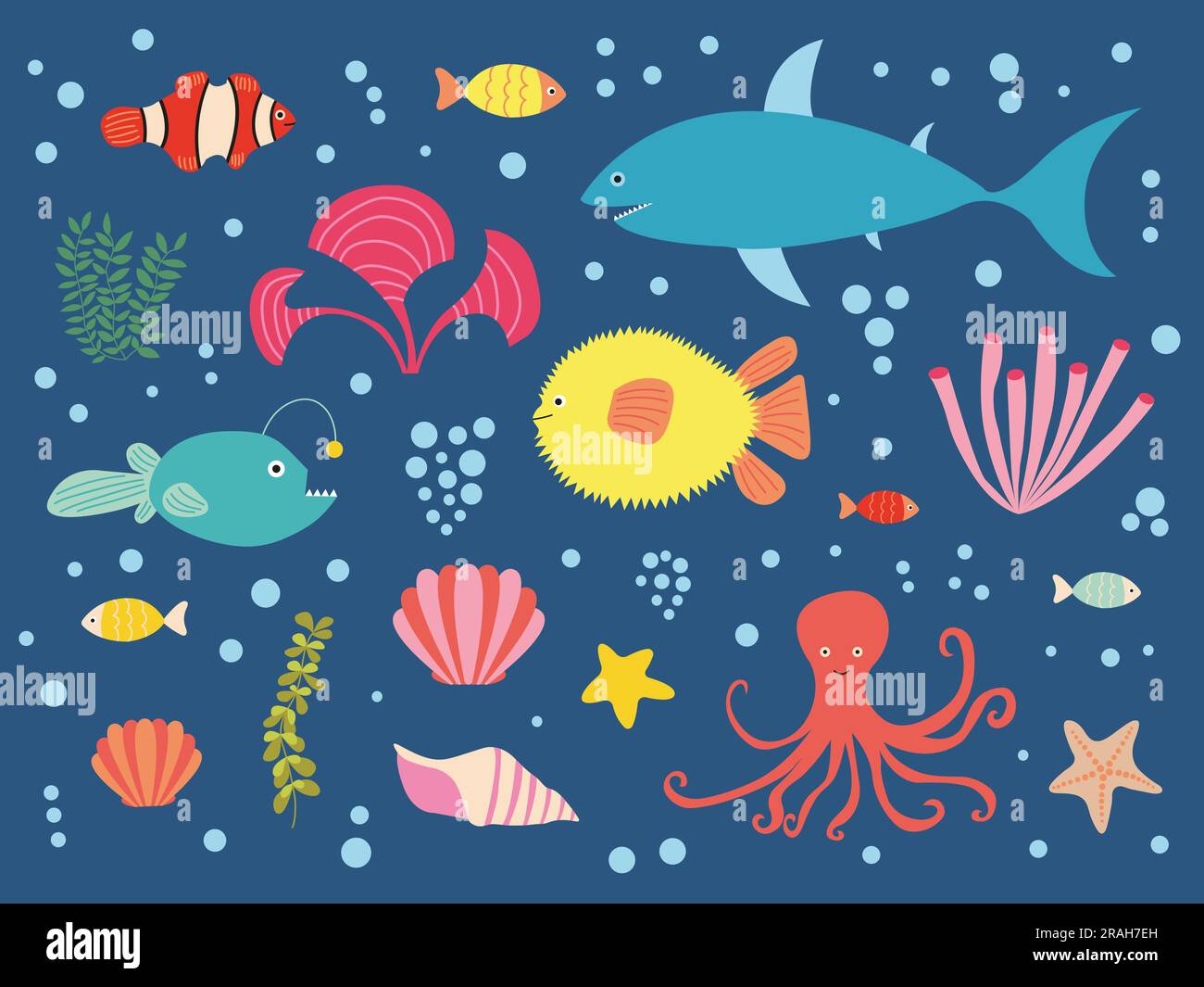Vector sea fish flat style set Stock Vector