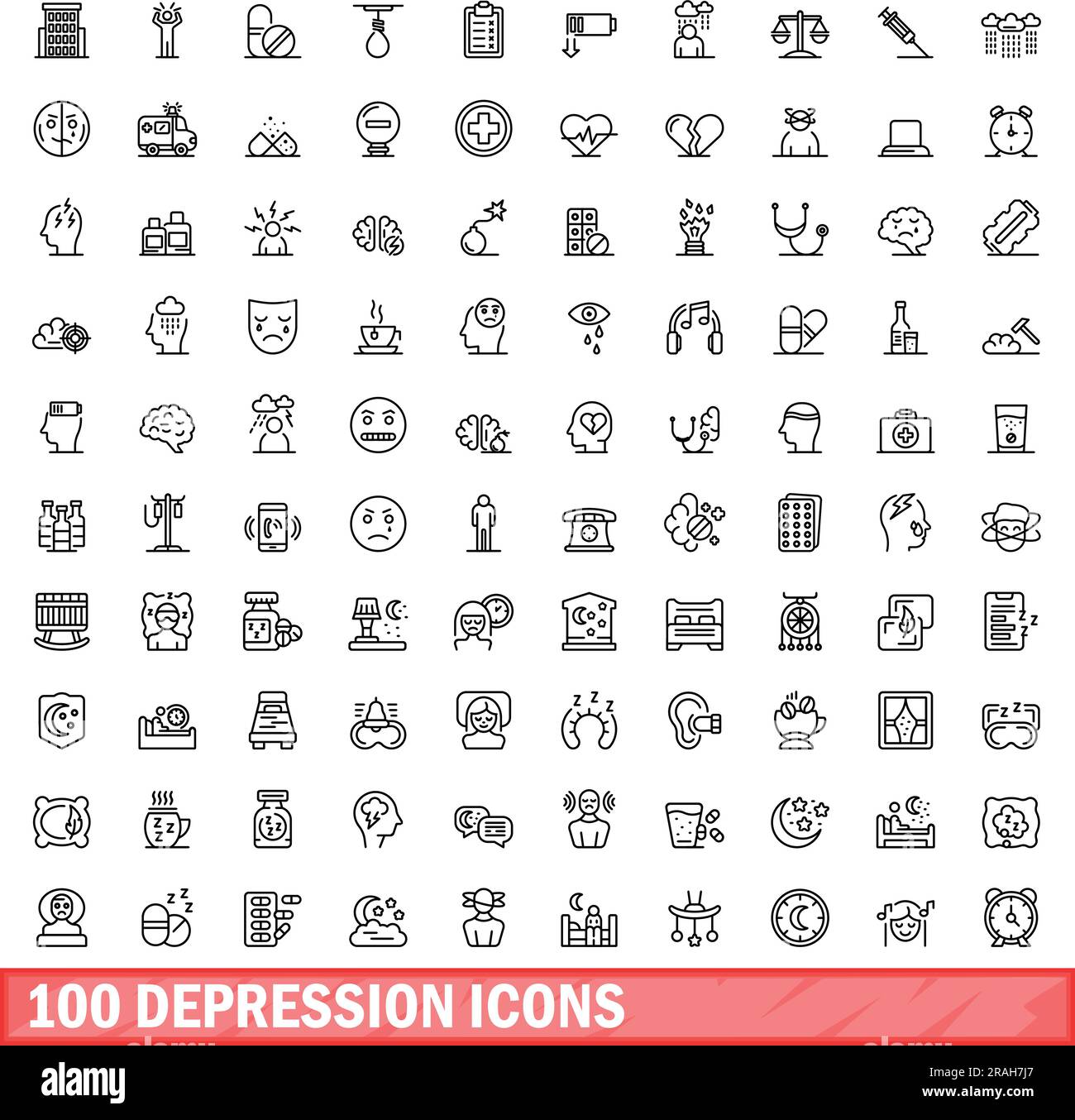 100 depression icons set. Outline illustration of 100 depression icons ...