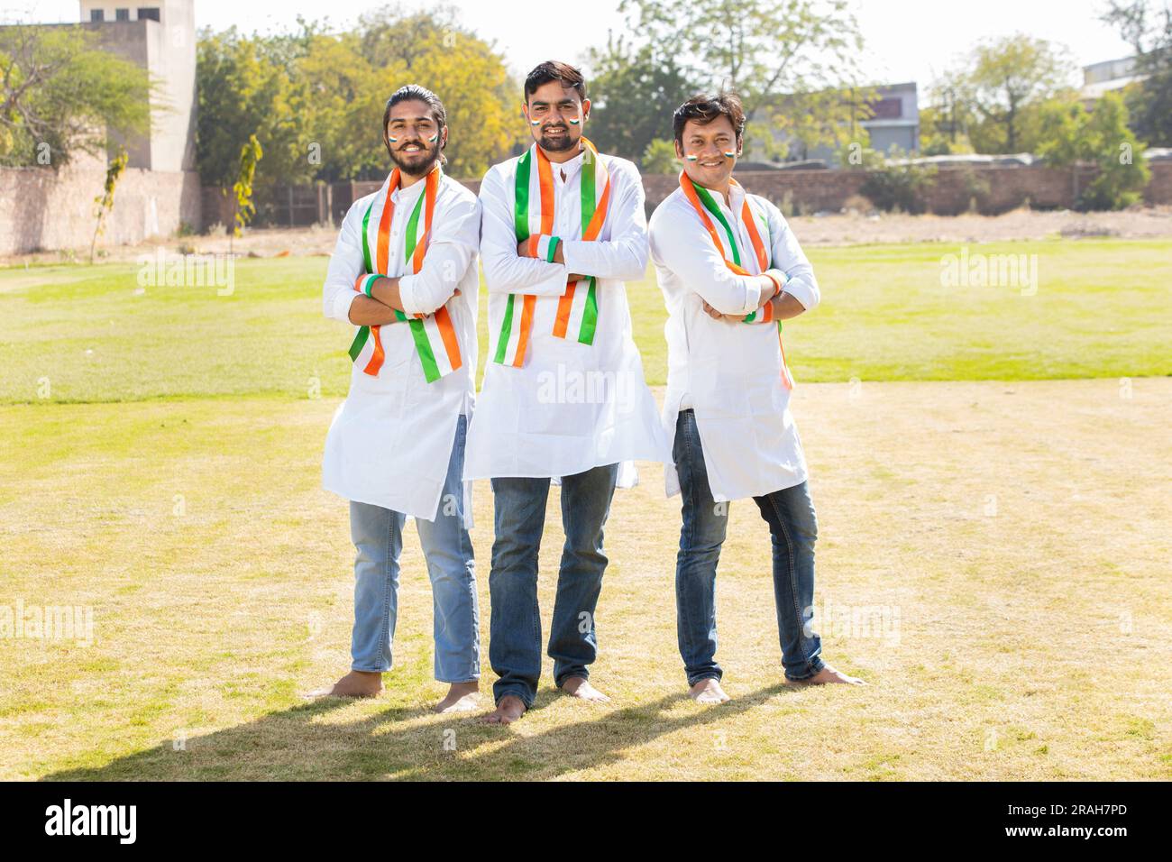 Group Portrait of young indian men wearing traditional white kurta and ...