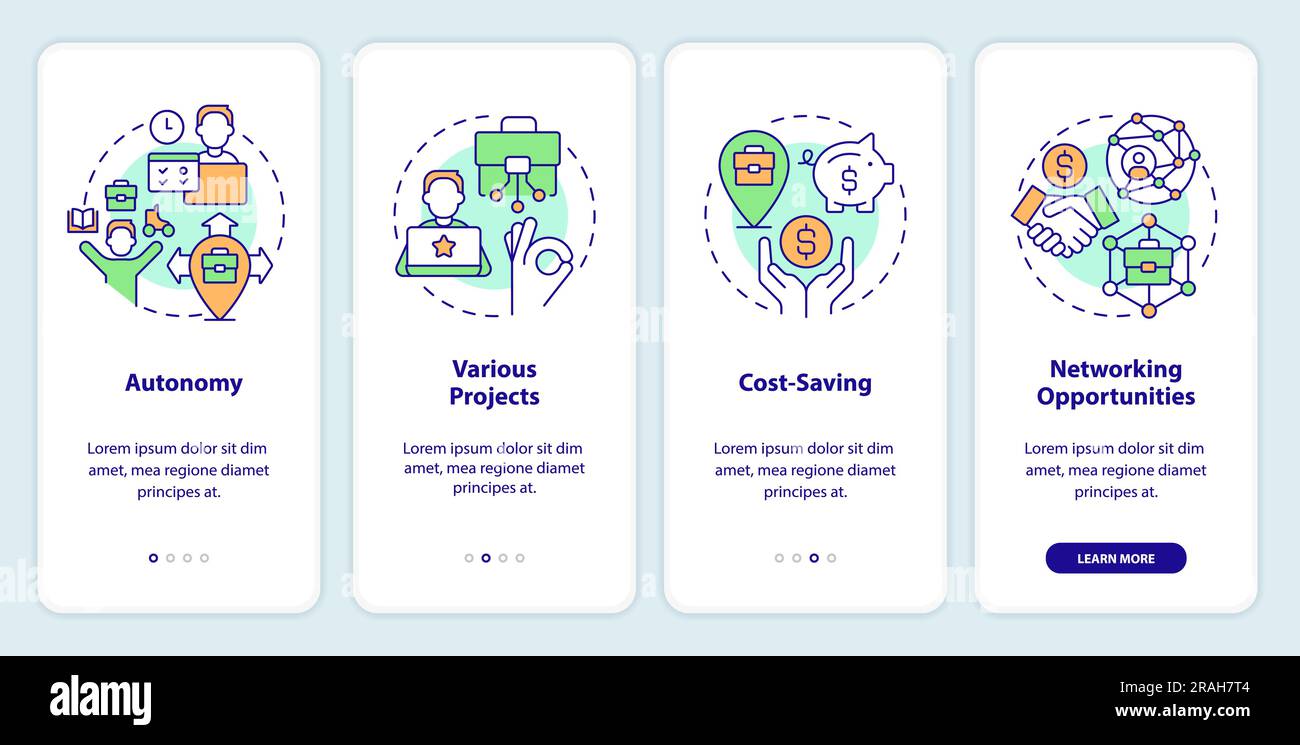 Being digital nomad pros onboarding mobile app screen Stock Vector