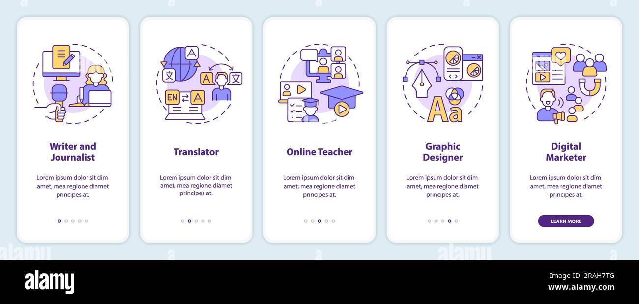 Digital nomad occupations onboarding mobile app screen Stock Vector ...