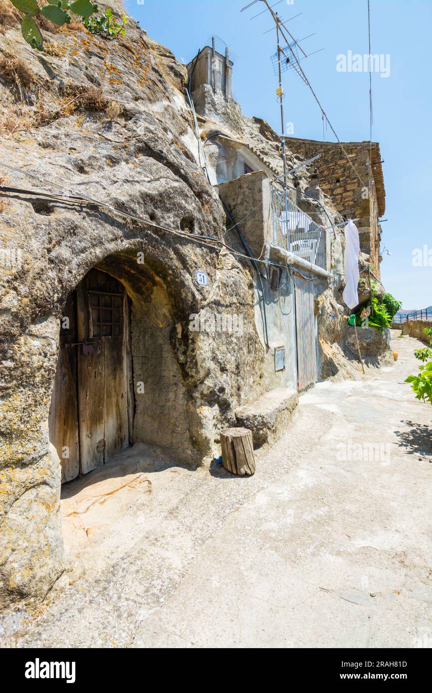 Cave dwelling in Sperlinga, Sicily. House carved into the limestone