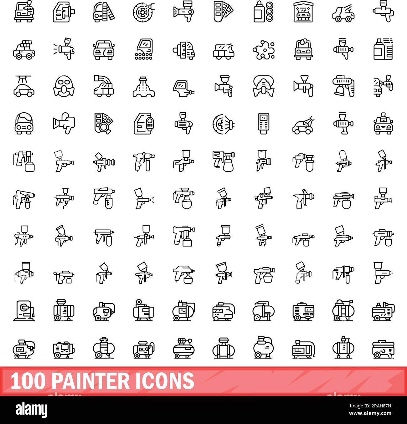 100 painter icons set. Outline illustration of 100 painter icons vector ...