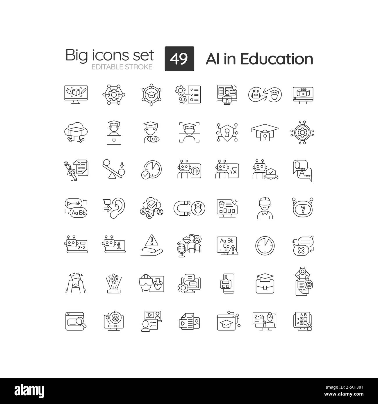 Customizable icons for AI in education Stock Vector