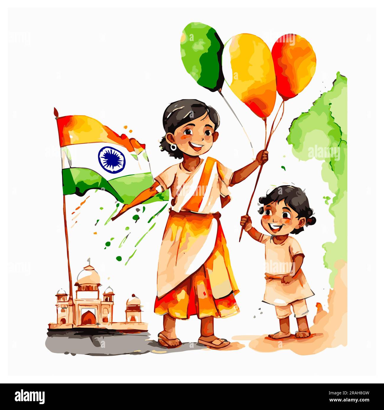 Indian Independence Day Celebration watercolor vector Stock Photo