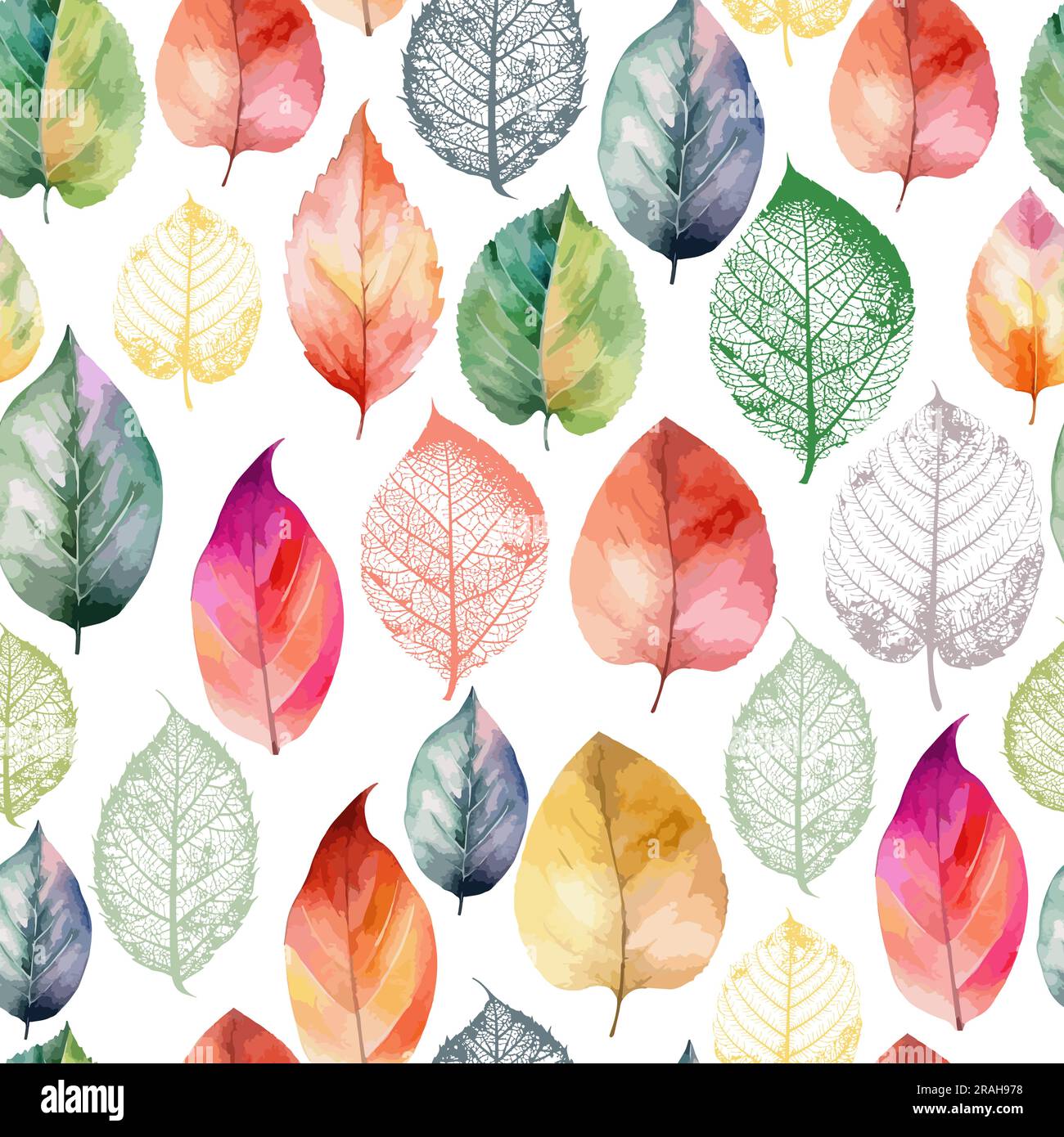 Autumn leaves watercolor seamless pattern. Vector illustration Stock ...