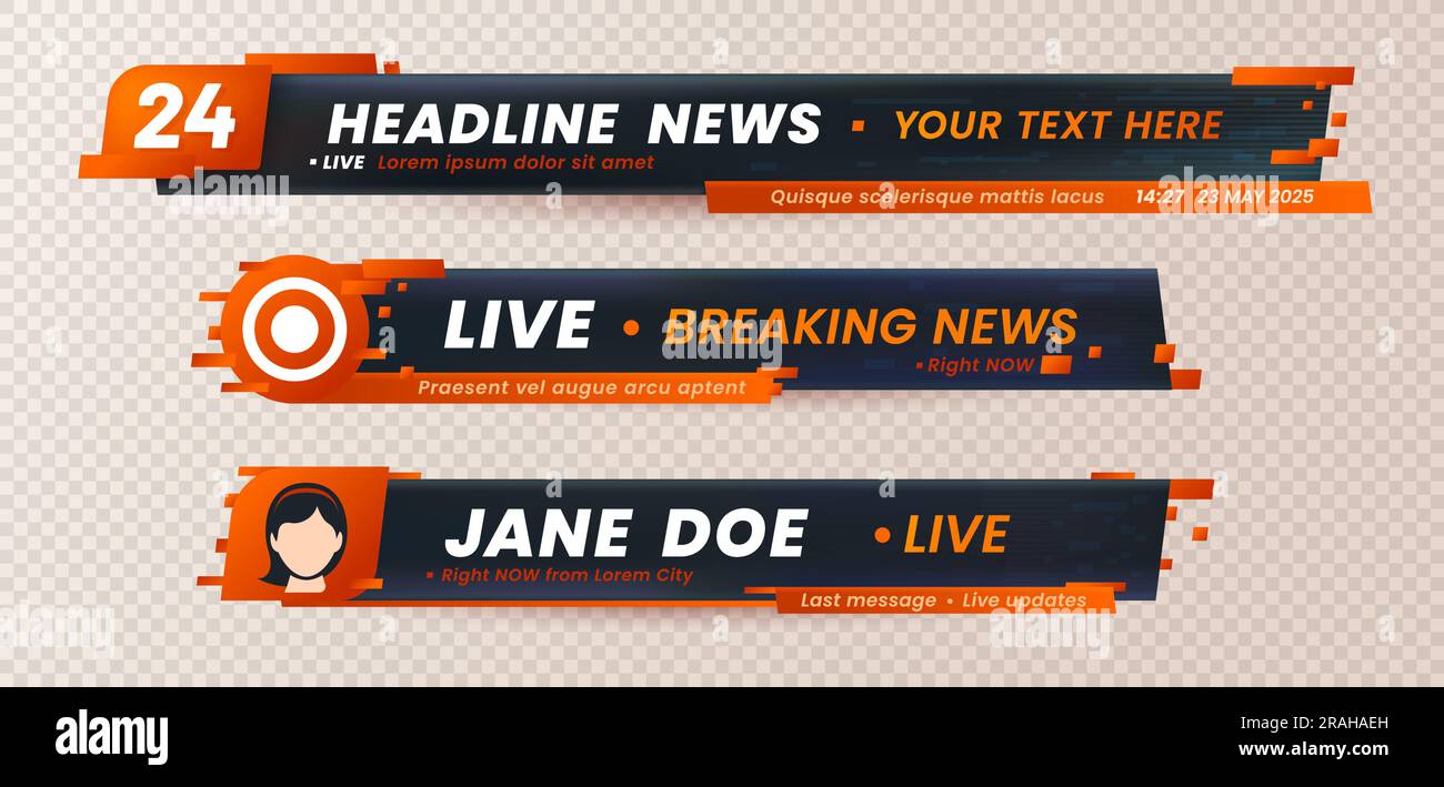 Lower third header, headline and news bar, tv banners and video titles