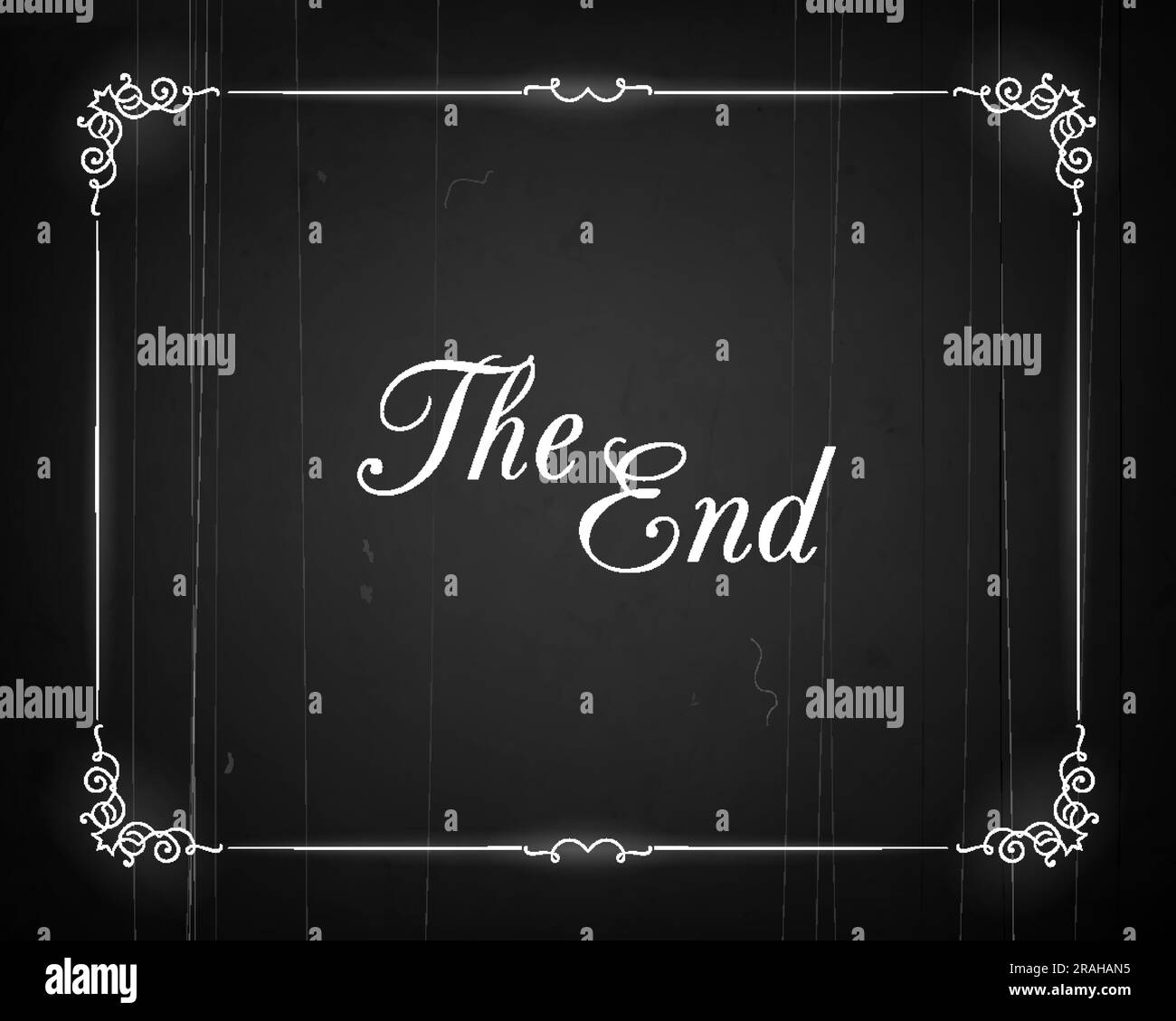 Silent movie cinema film end screen with vintage borders, vector