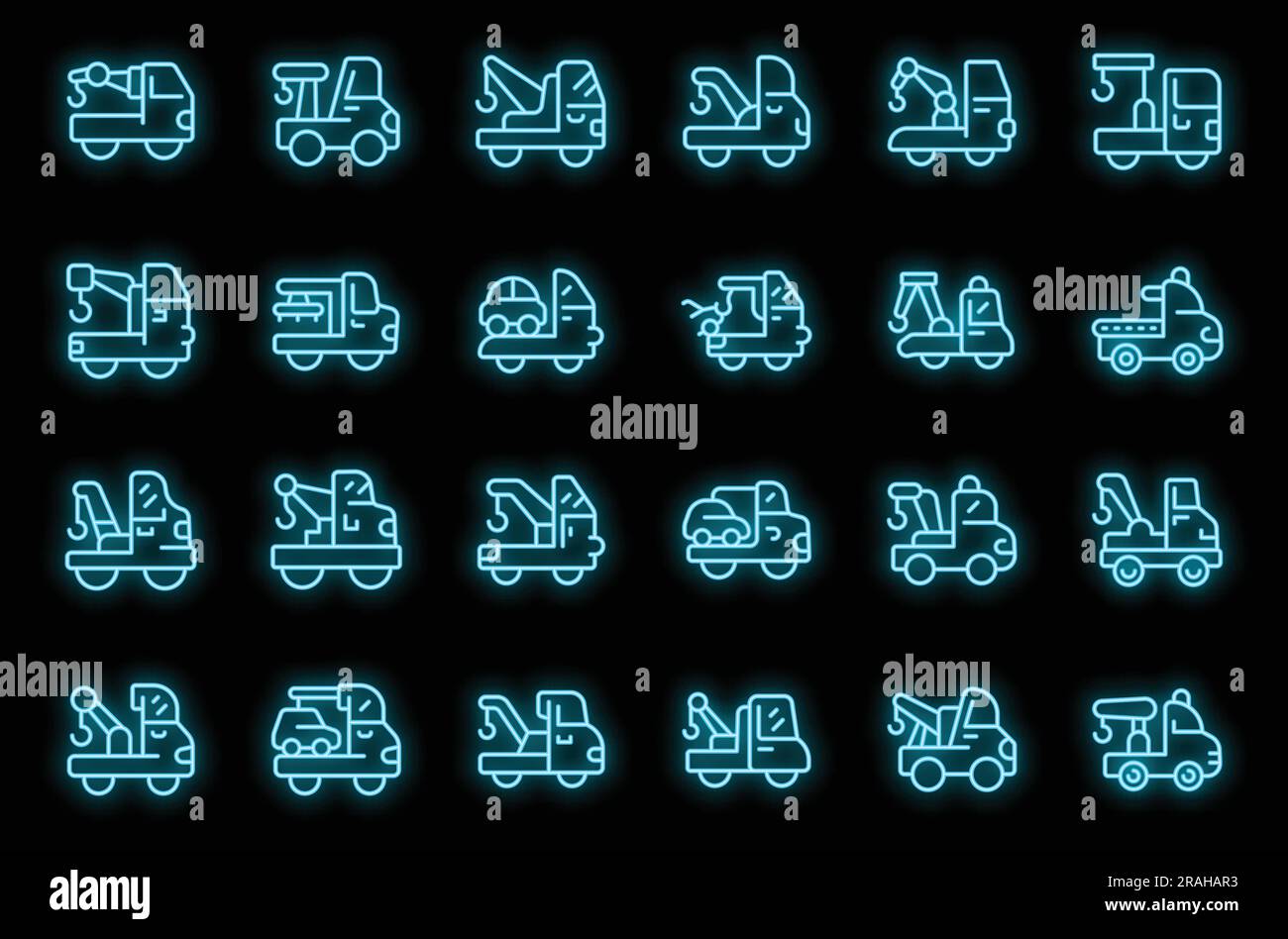 Rescue tow truck icons set outline vector. Car accident. Crane pull ...