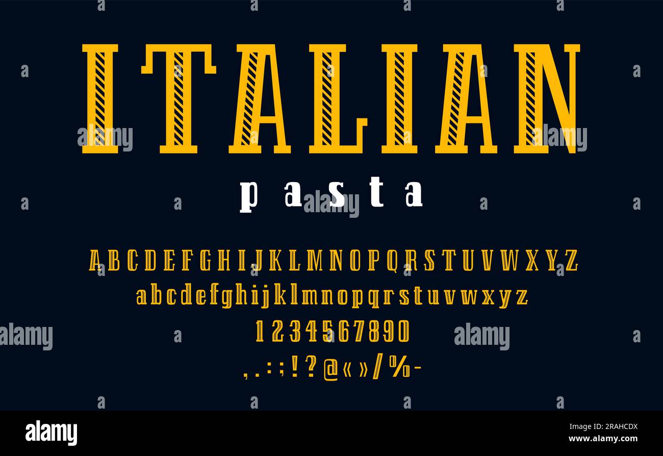 Italian pasta font, spaghetti type, kitchen typeface, retro alphabet