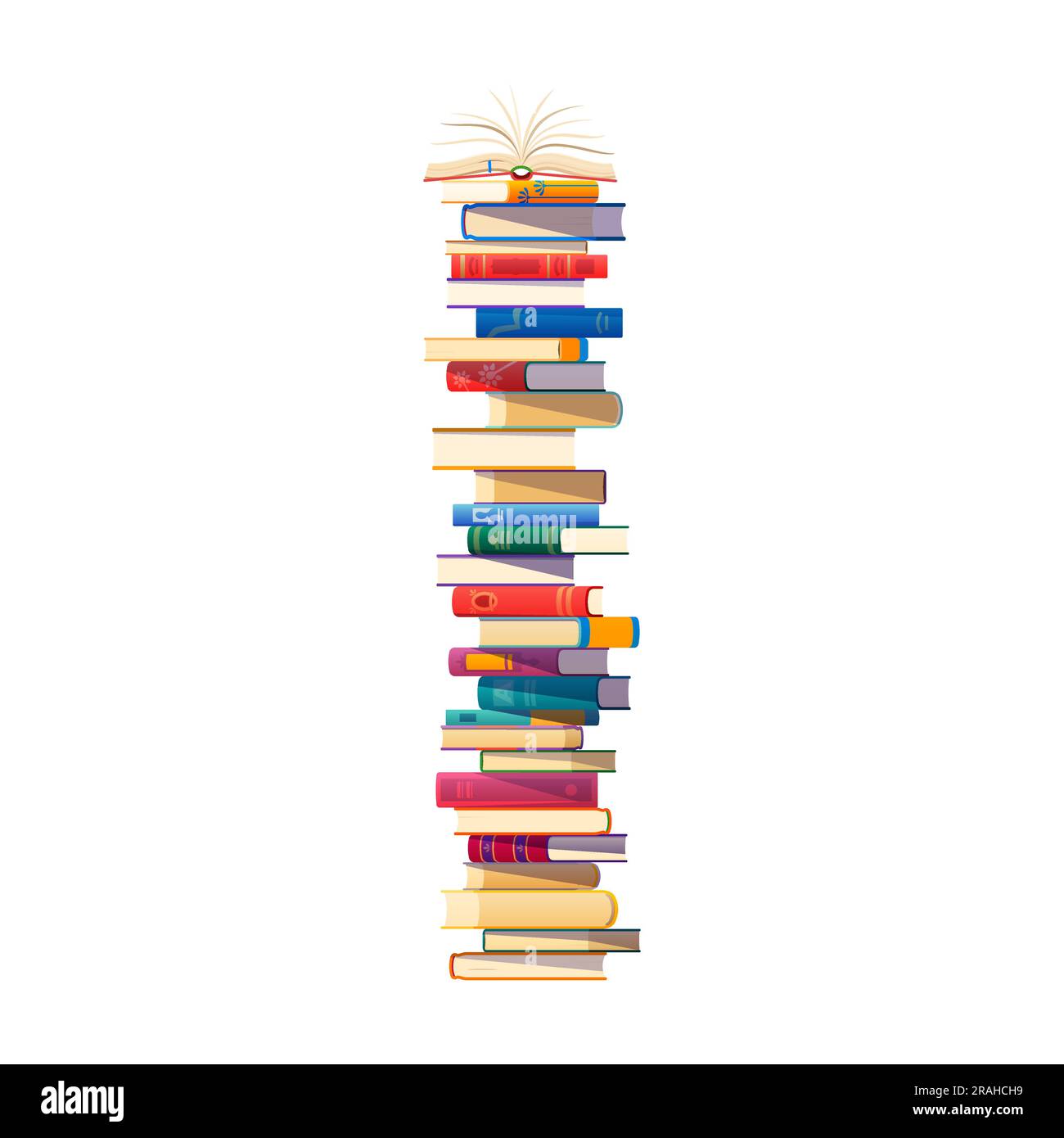 High book stack, cartoon vector pile of reading materials for education and recreation. Stacked library learning educational or scientific paper volumes for giving facts and knowledge information Stock Vector