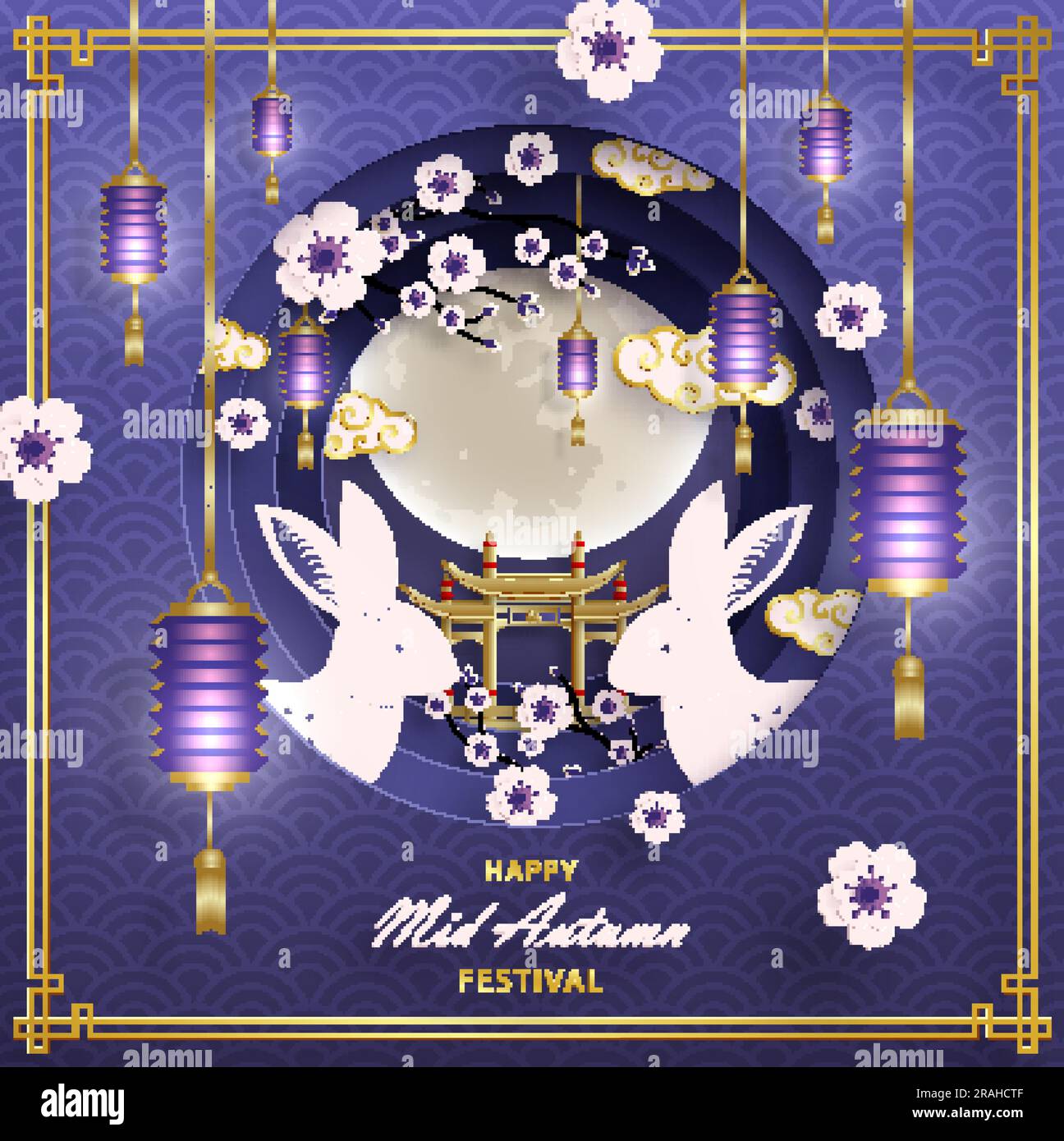 Chinese Mid Autumn Festival with gold paper cut art and craft style on ...