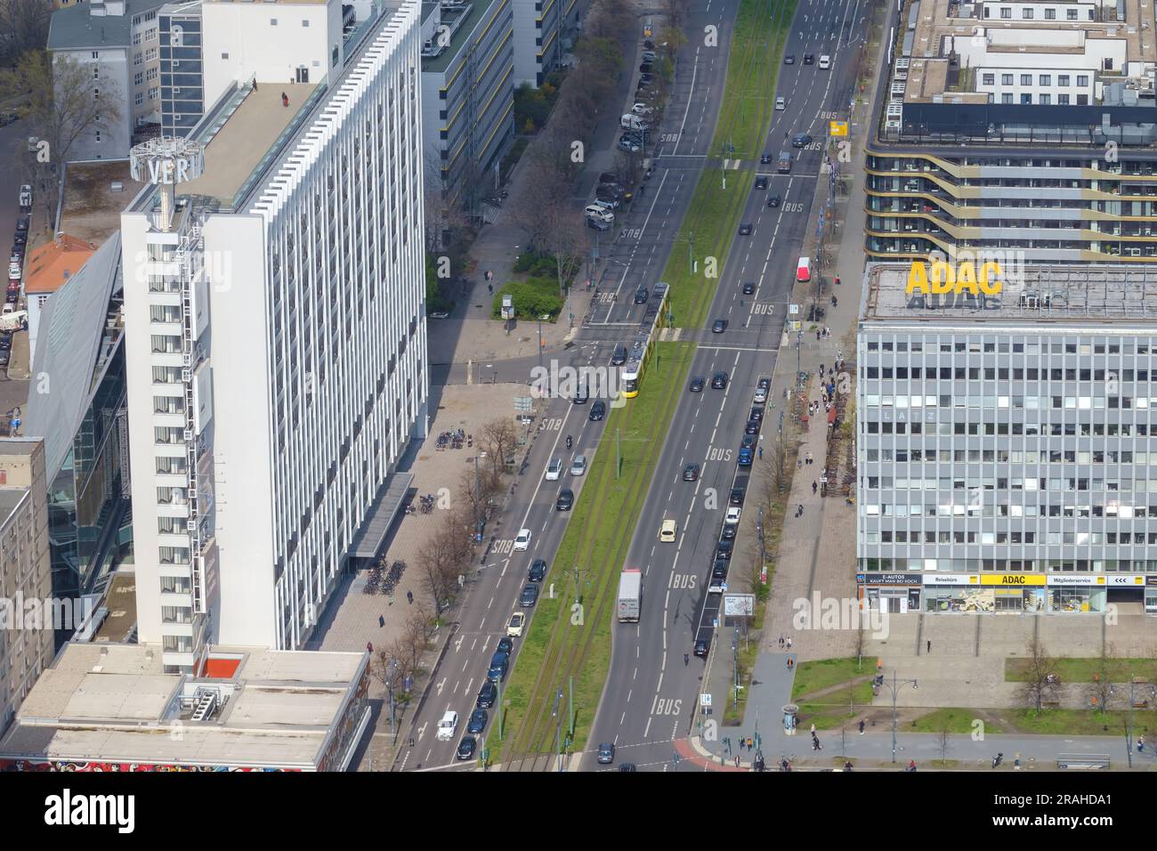 Berlin, Germany - April 19, 2023 : Aerial view of the ADAC, the general German automobile club, which provides roadside assistance in Berlin Germany Stock Photo