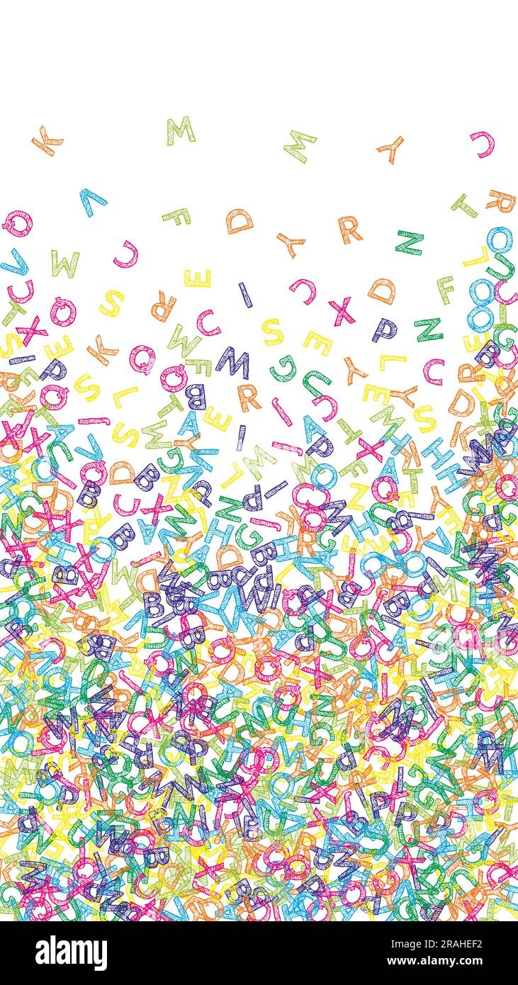 Falling letters of English language. Colorful sketch flying words of ...