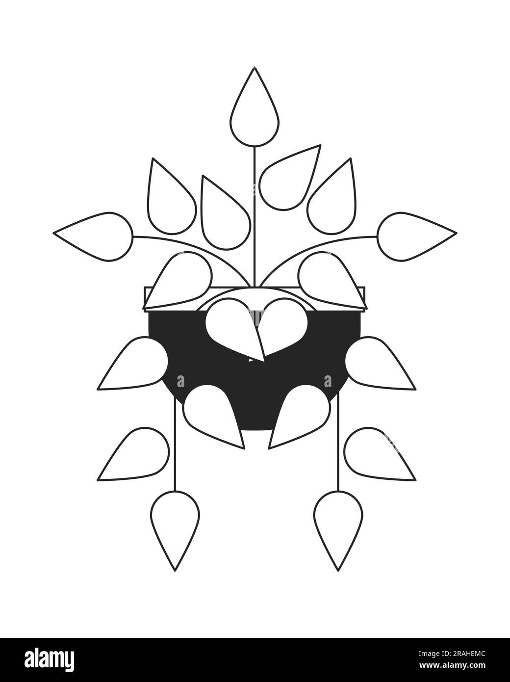 Decorative houseplant in pot flat monochrome isolated vector object Stock Vector