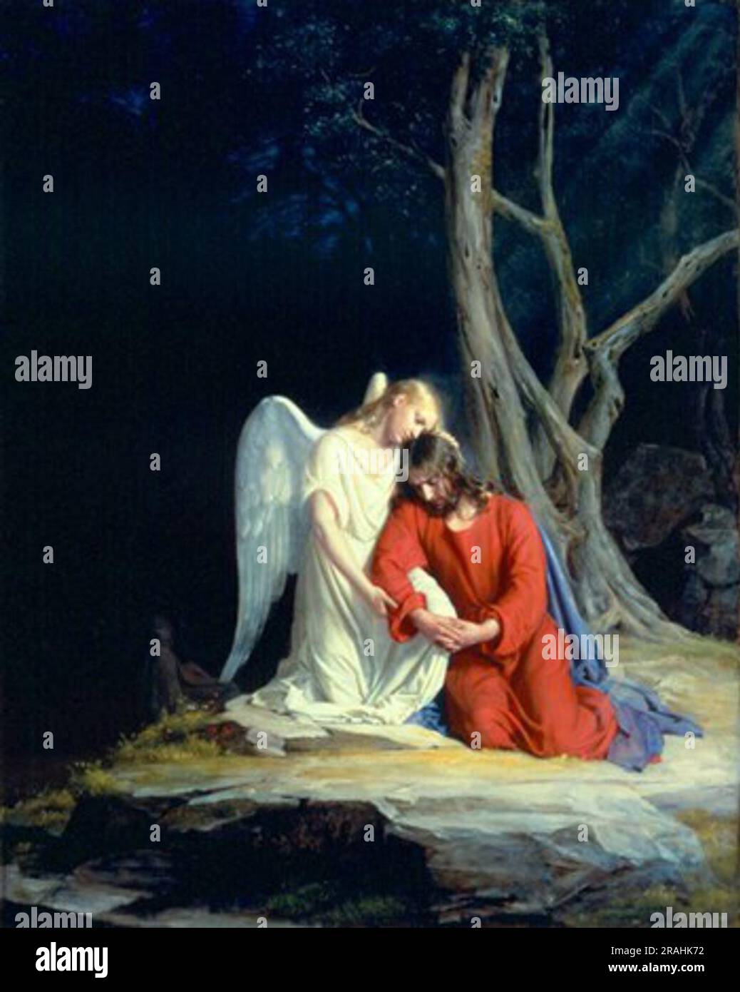 An angel comforting Jesus before his arrest in the Garden of Gethsemane ...