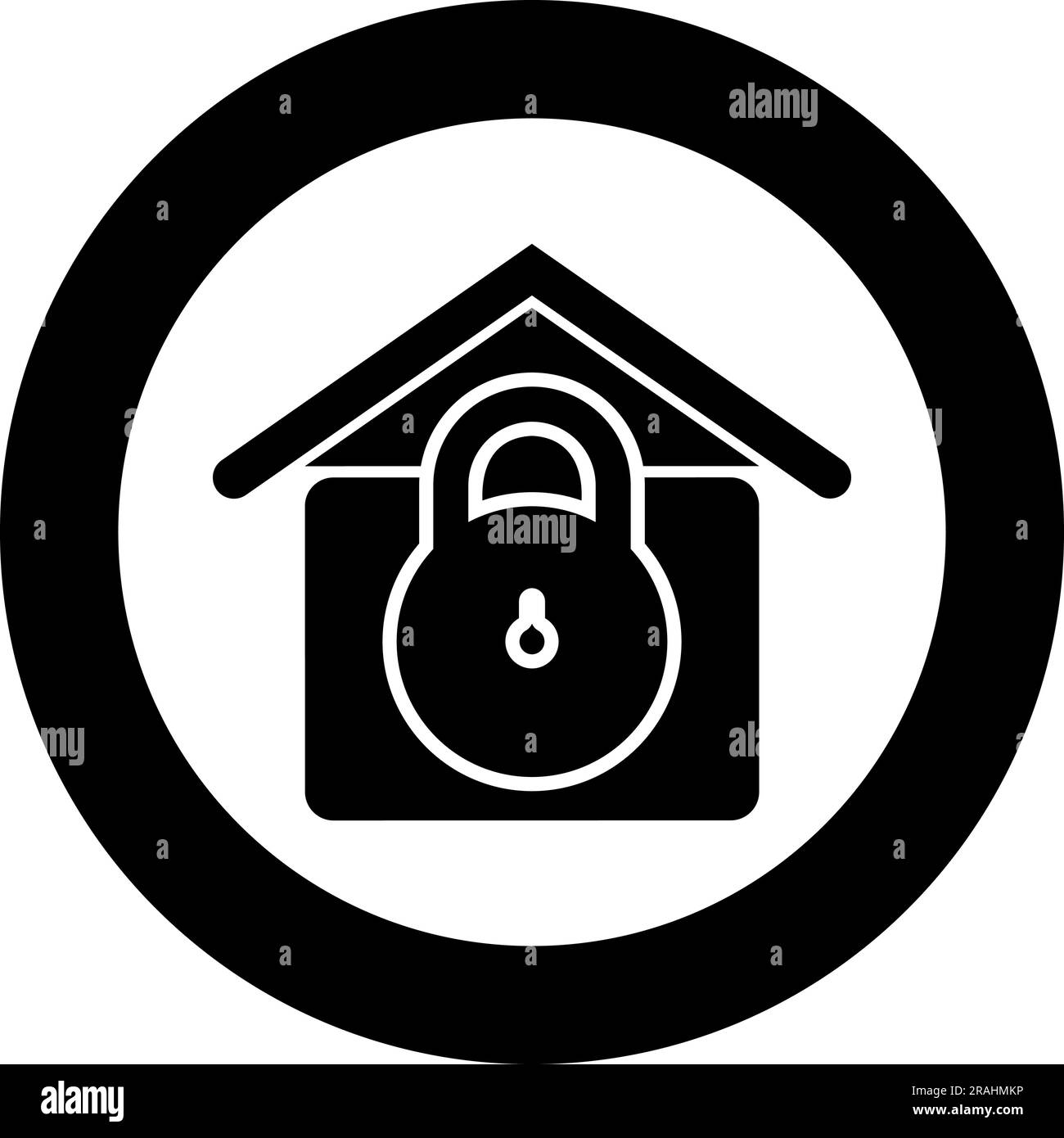 Lock house home protection with locked padlock concept safety defense security icon in circle round black color vector illustration image solid Stock Vector