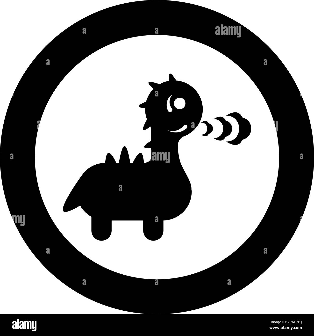 Cute dragon breathing fire icon in circle round black color vector illustration image solid outline style simple Stock Vector