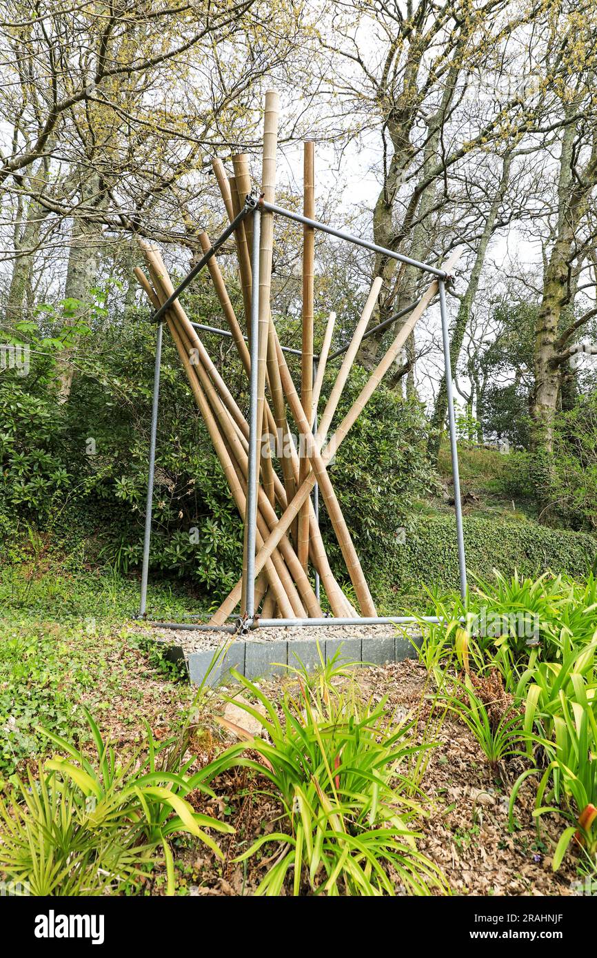 An outdoor piece of artwork called 'untitled' by Kishio Suga, Tremenheere Sculpture Gardens near Penzance, Cornwall, England, UK Stock Photo