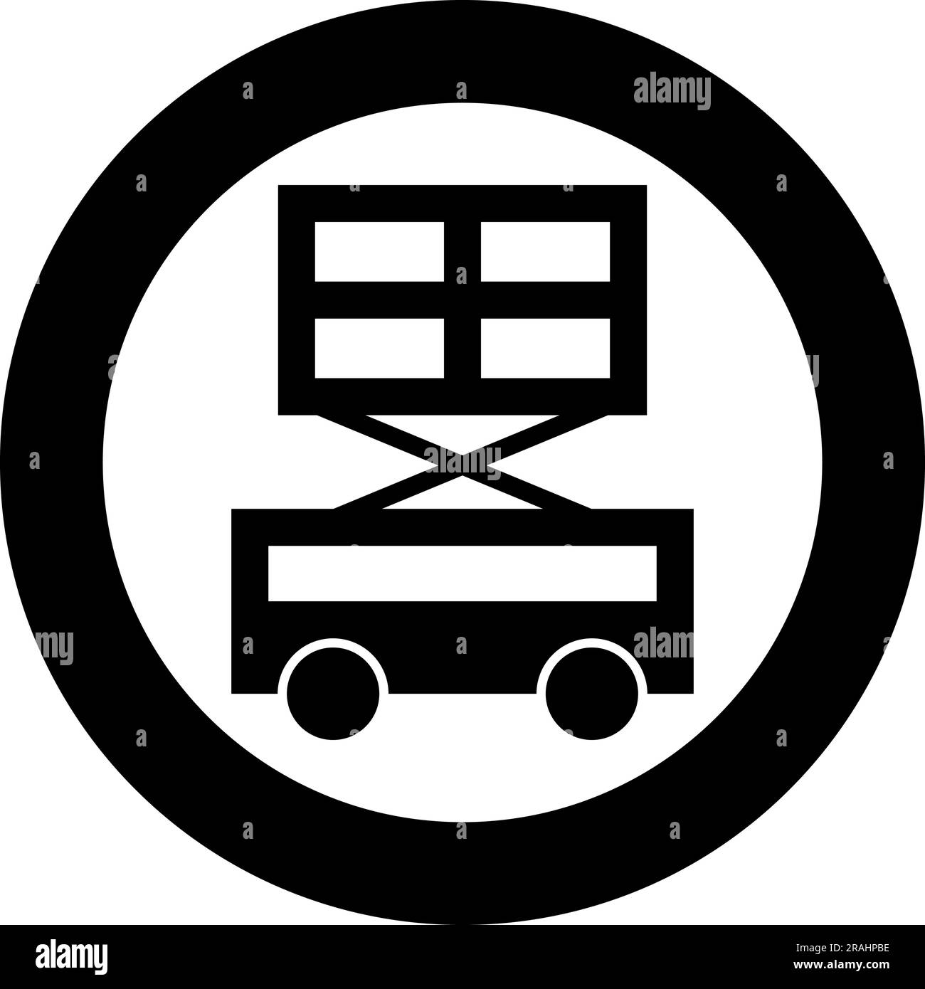 Lifting machine scissor lift platform self propelled icon in circle round black color vector illustration image solid outline style simple Stock Vector