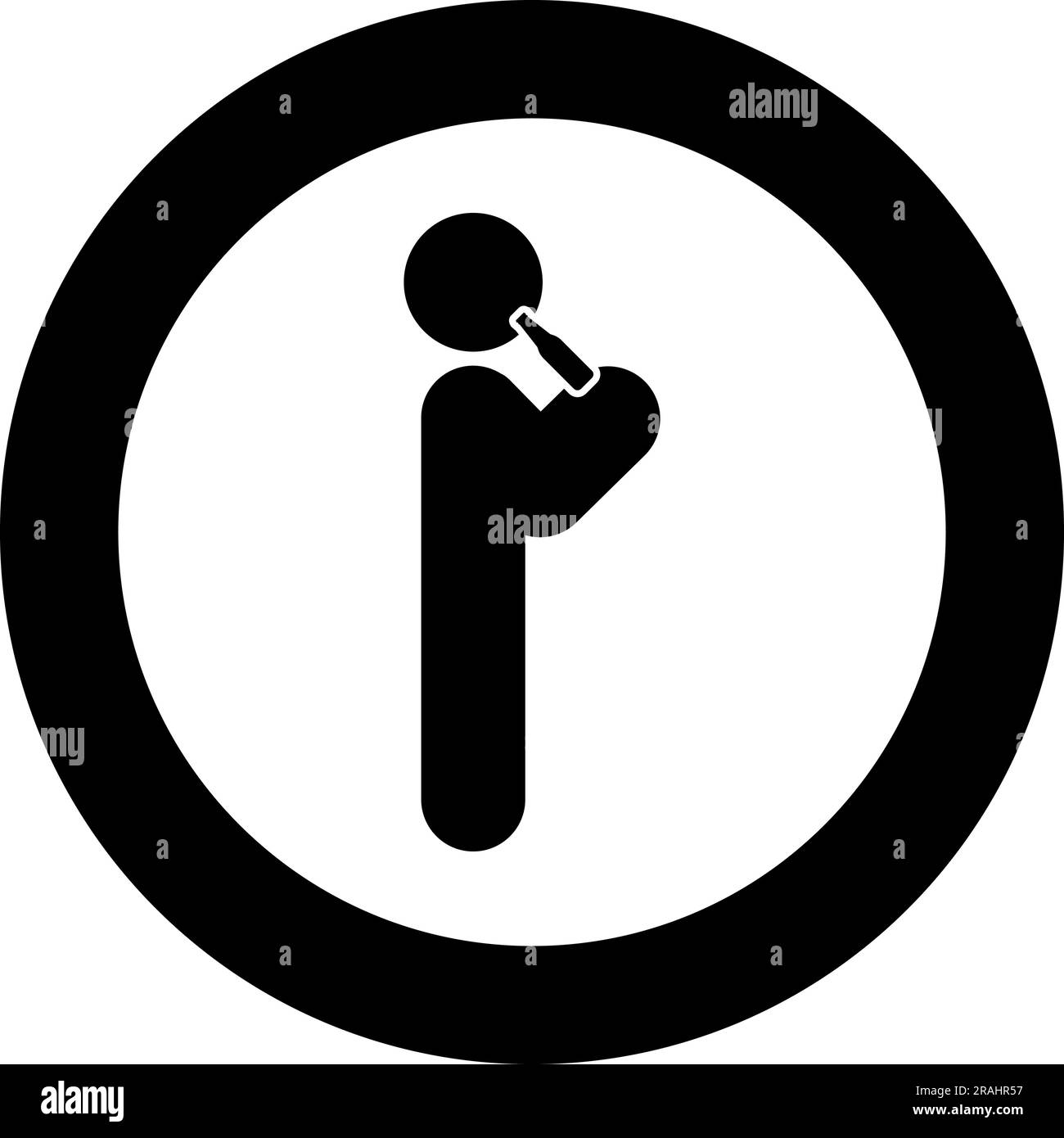 Man human drinking water alcohol beer from bottle standing position icon in circle round black color vector illustration image solid outline style Stock Vector