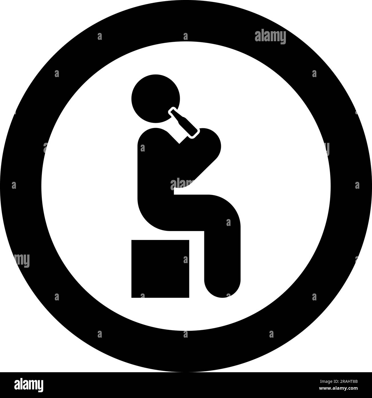 Man human drinking water alcohol beer from bottle sitting position icon in circle round black color vector illustration image solid outline style Stock Vector
