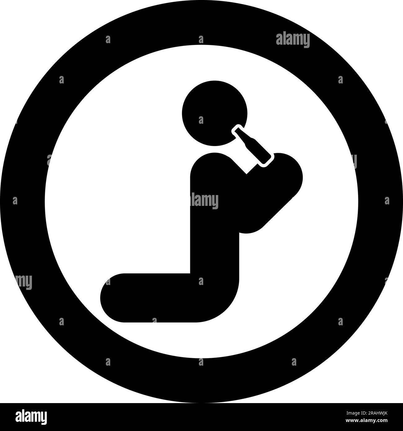 Man human drinking water alcohol beer from bottle knight position icon in circle round black color vector illustration image solid outline style Stock Vector