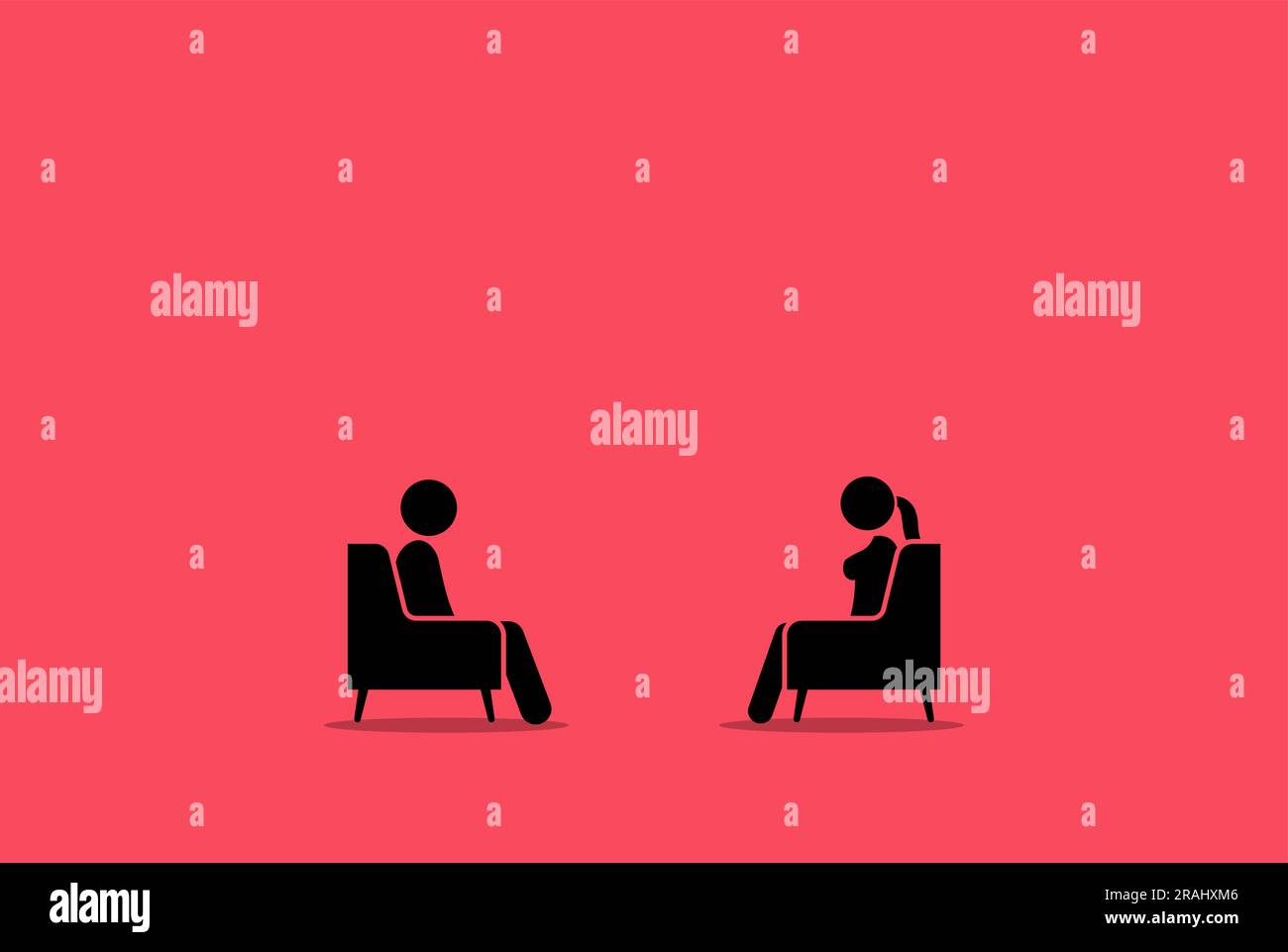 A man and woman talking about their relationship in a heart to heart conversation. Vector illustration depicts concept of open minded, confronting rel Stock Vector