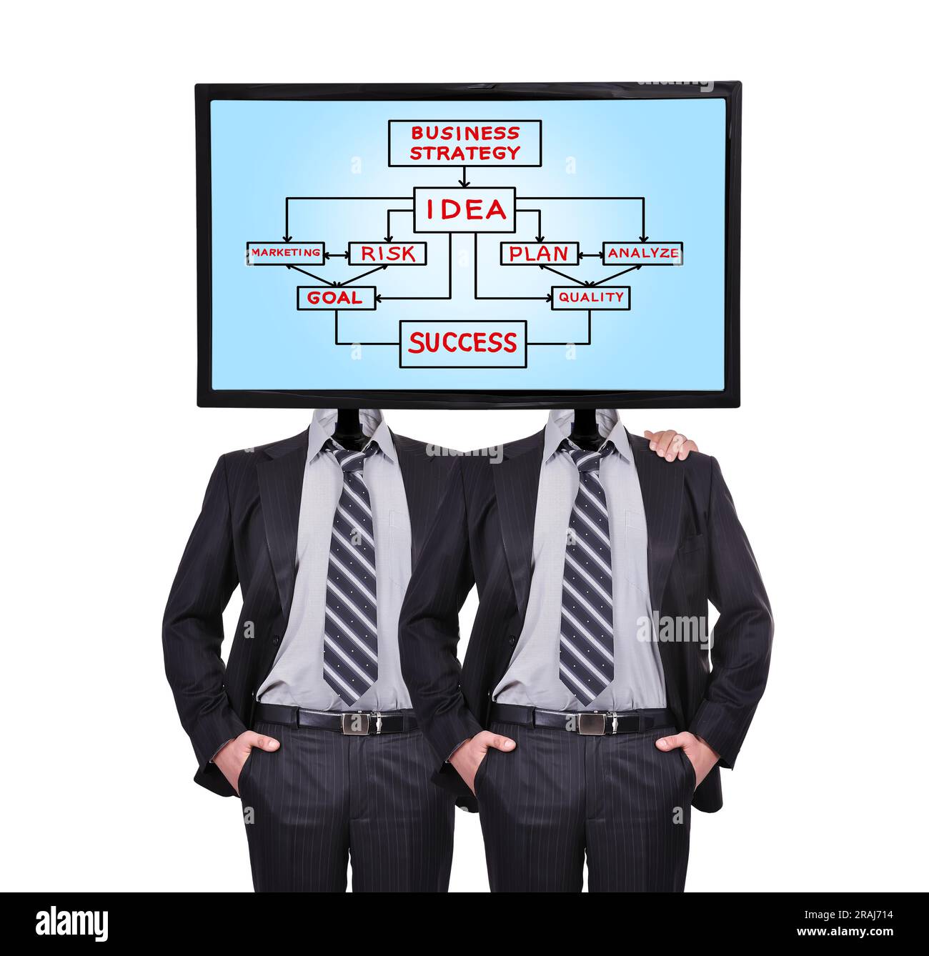 two businessman and monitor for a head with idea scheme Stock Photo