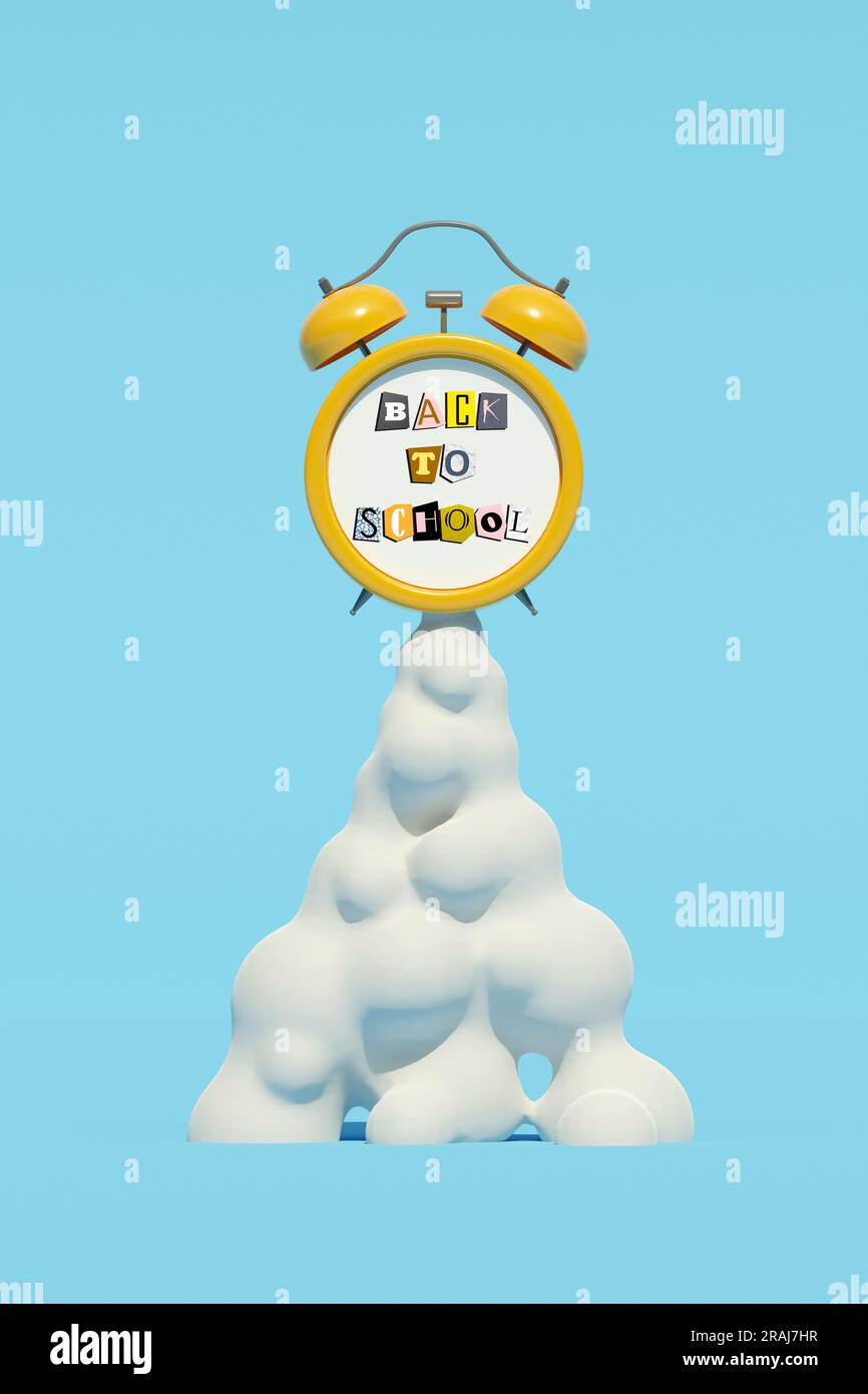 School Ringing Clock Vertical artwork 3d collage picture of launching flying classic bell ...