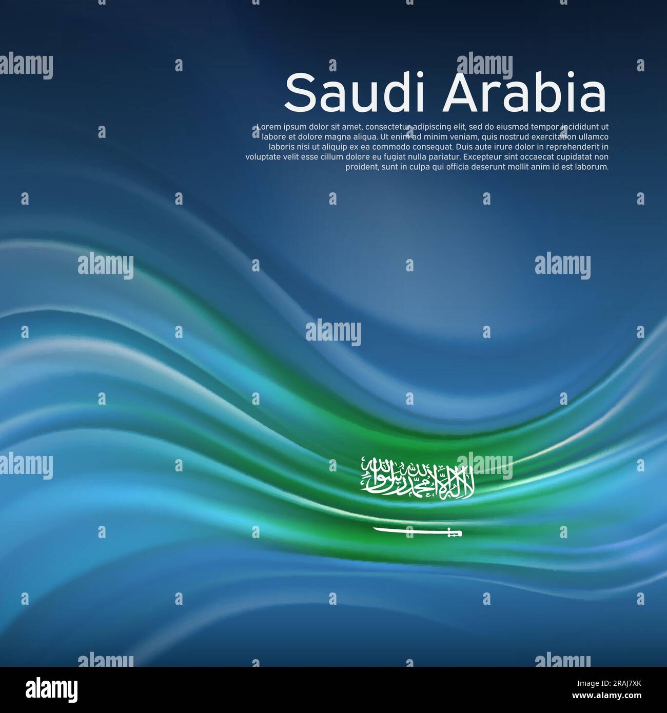 Saudi Arabia flag background. Abstract flag in the blue sky. National