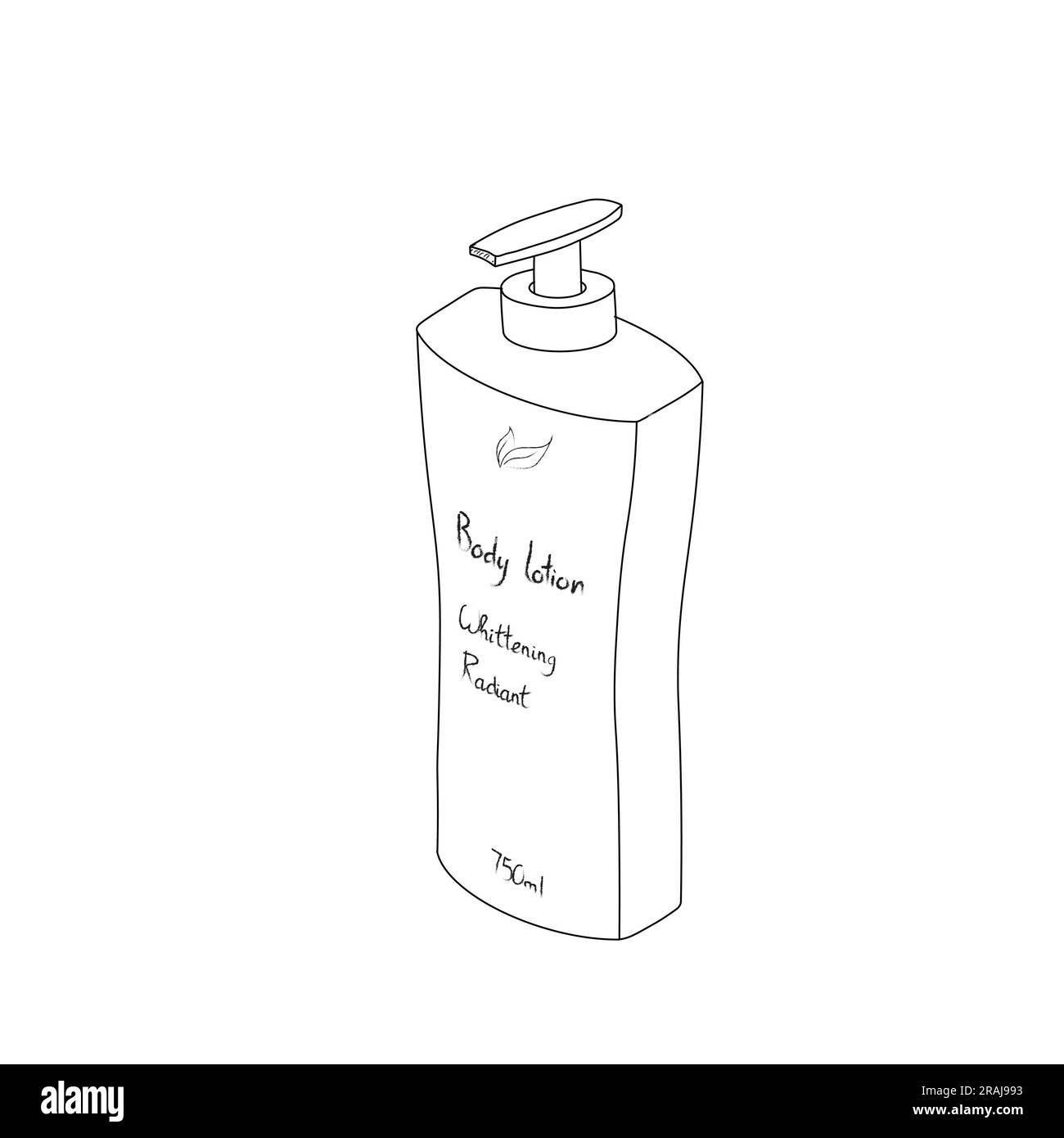 Body lotion flat outline vector. Black and white skin care item illustration in doodle style