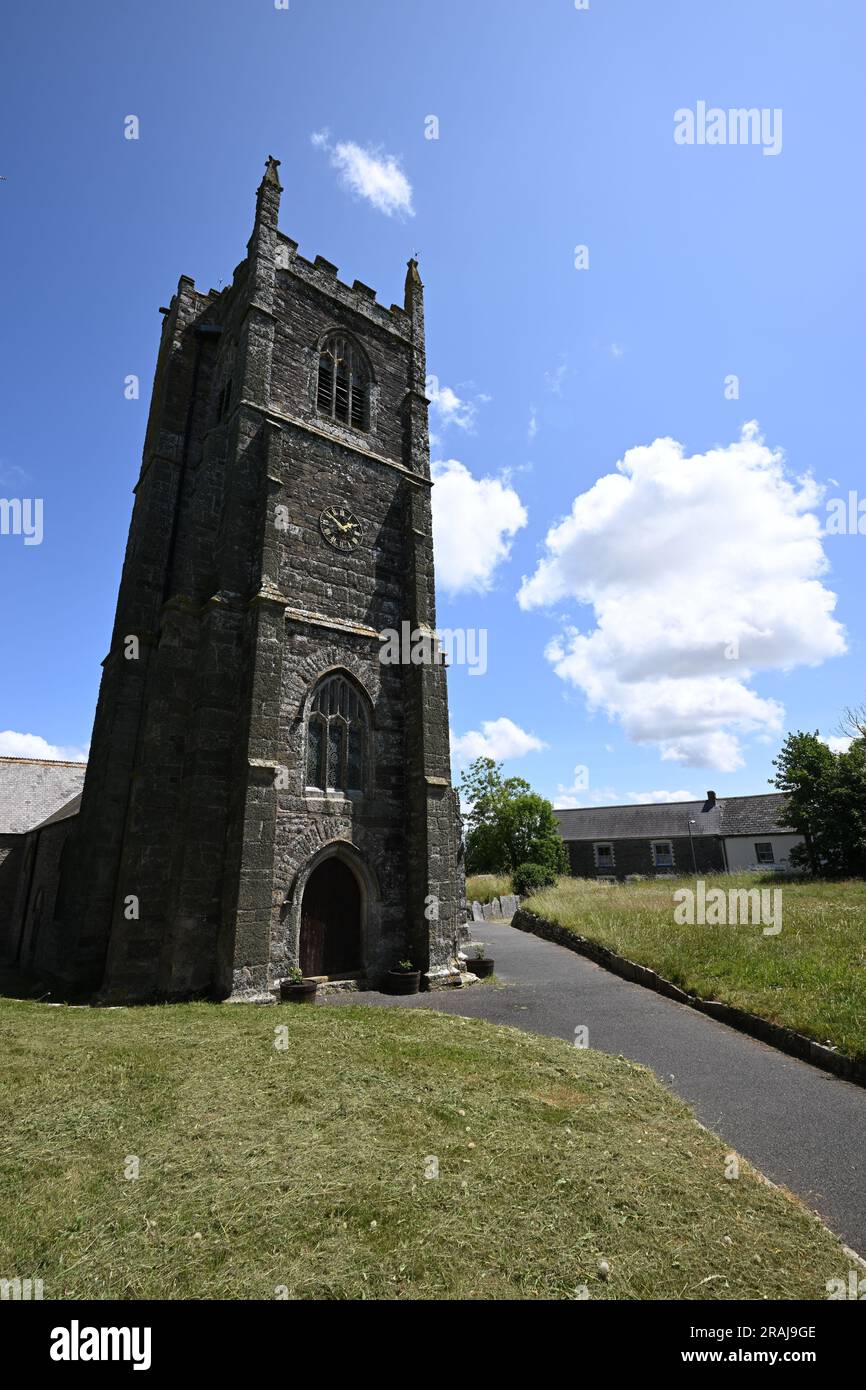 ST NEWLYN EAST CHURCH AND GRAVE YARD WITH HEADSTONES AND PATH LINE WITH GRAVE STONES Stock Photo