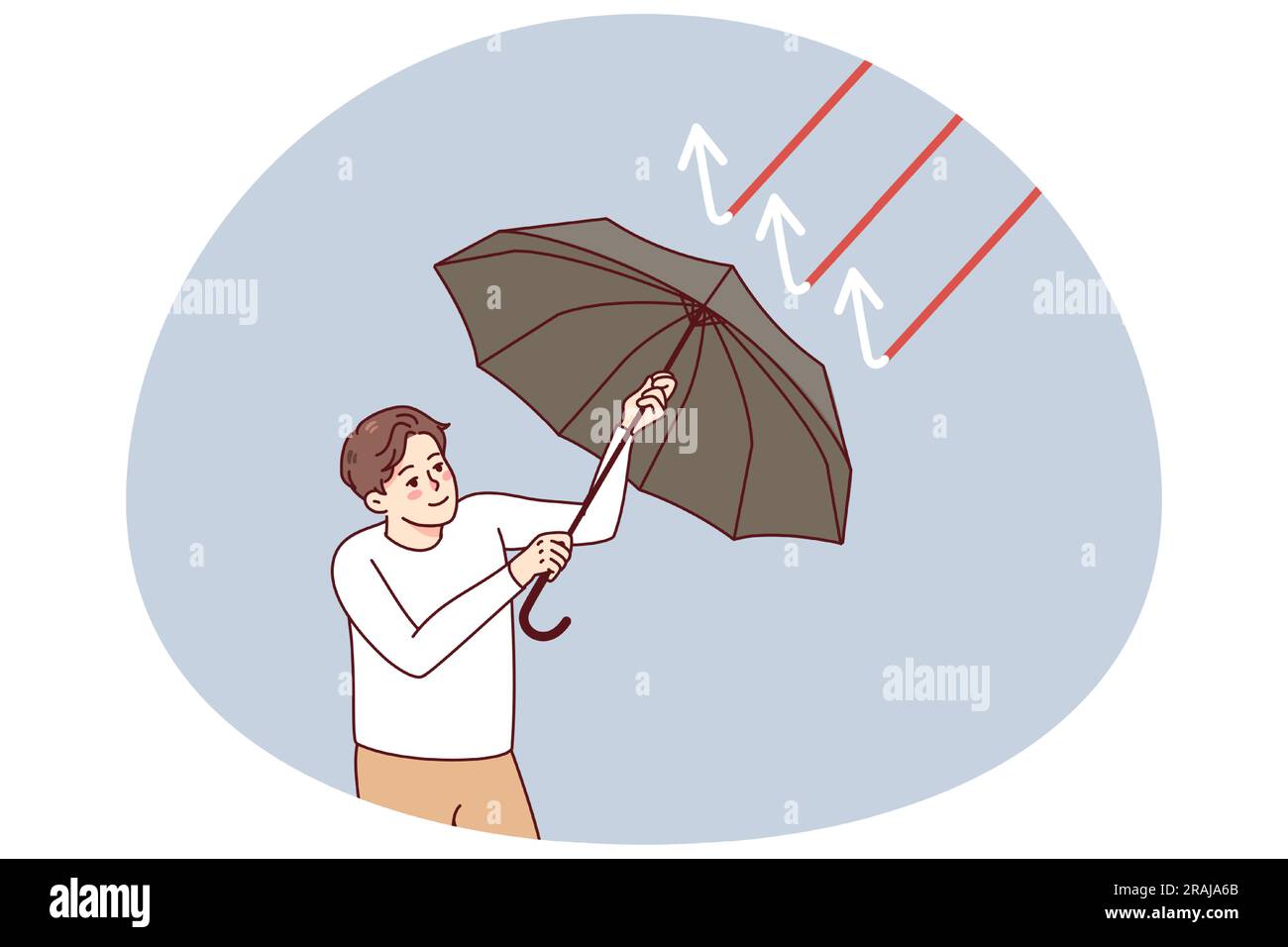 Confident businessman holding umbrella protect from red arrows ...