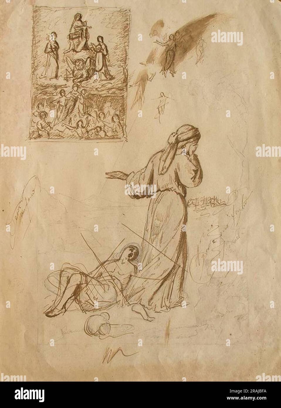 Study for Madonna Enthroned with Saints, study of figures, and study of