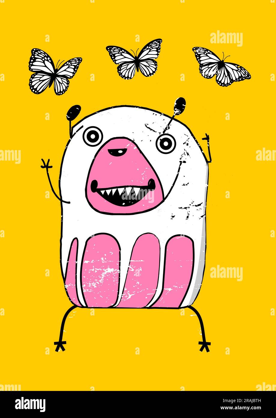 Fluttering Fun Adorable bear cub gleefully frolics with playful