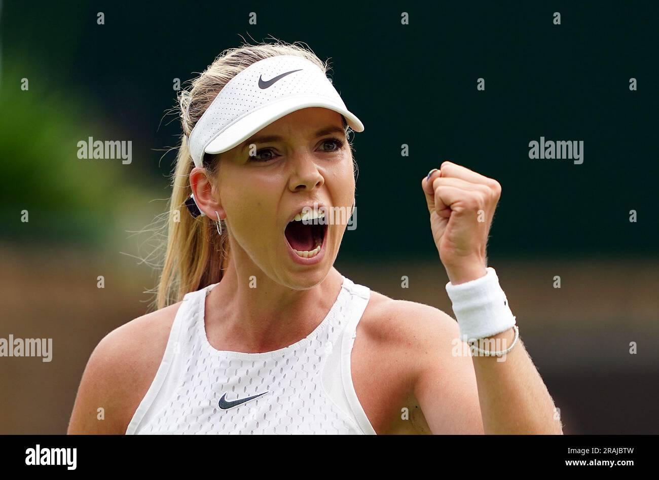 Katie Boulter reacts during her match against Daria Saville (not
