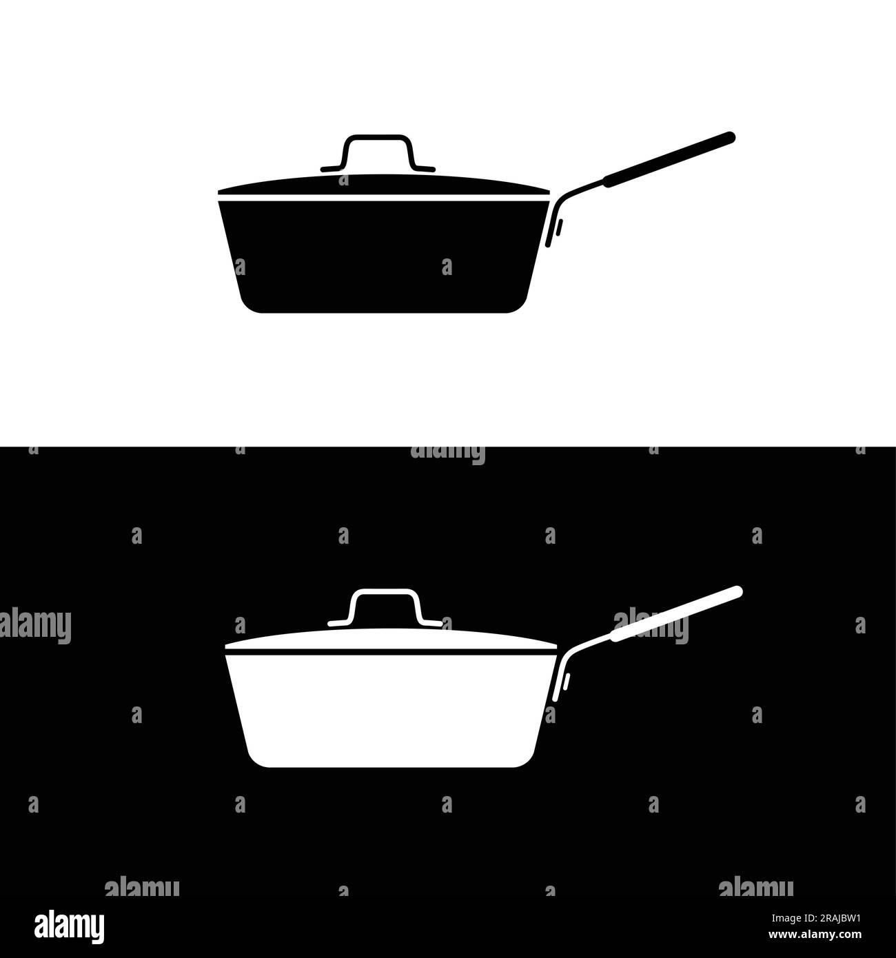 Deep skillet, deep frying pan silhouette flat vector. Kitchen utensil