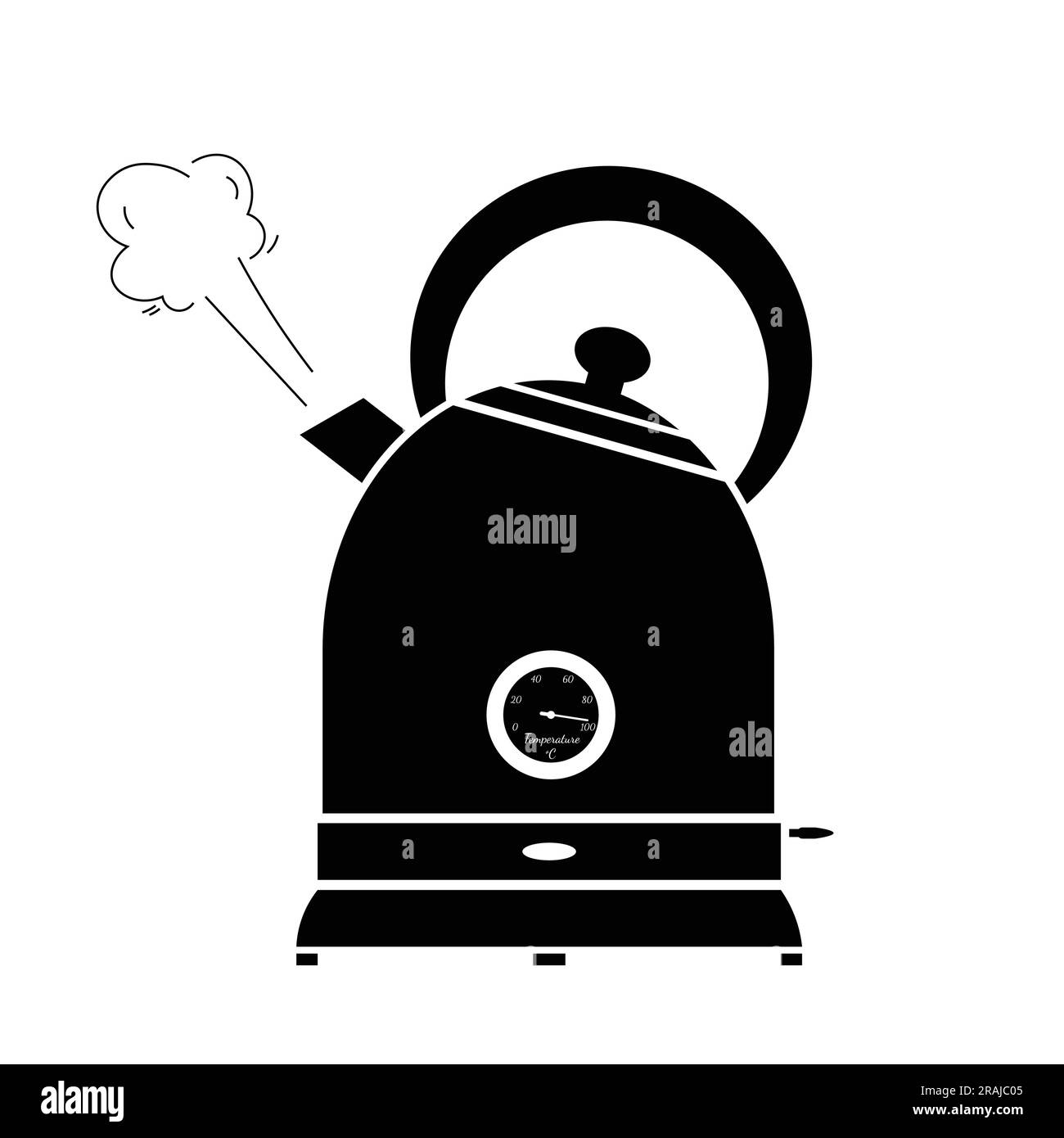 Electric kettle flat silhouette vector on white background. Silhouette cooking electric utensil icon. Black and white item for kitchen concept. Stock Vector