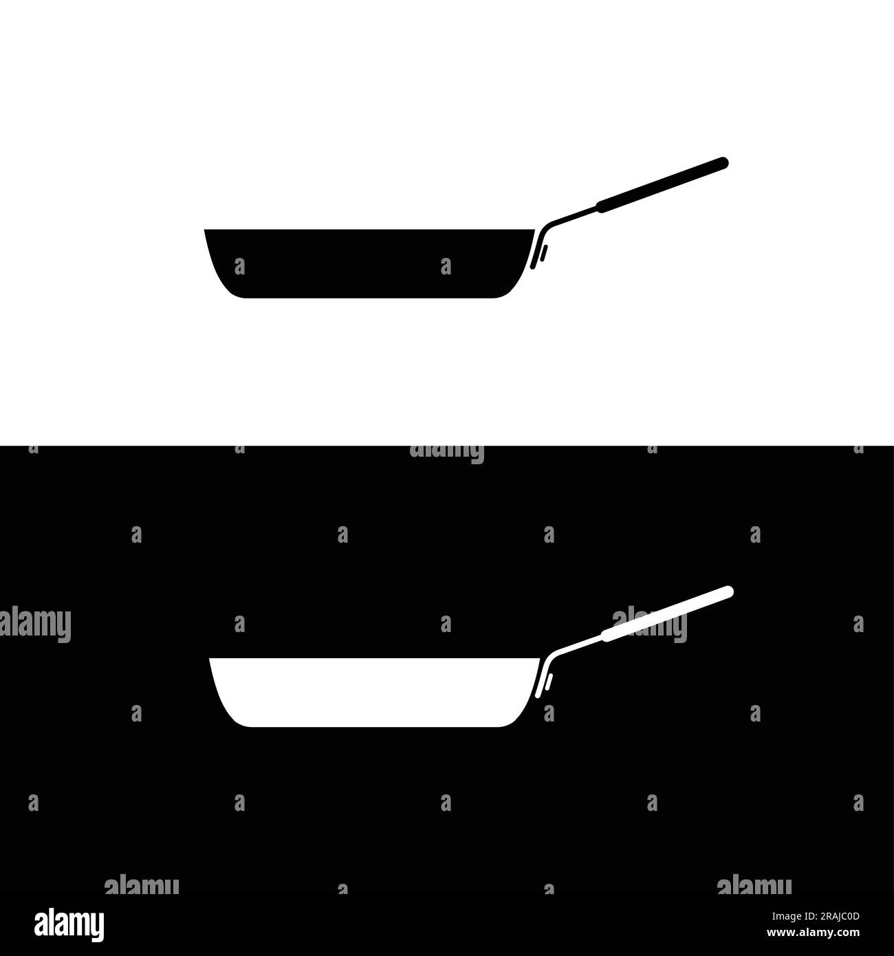 Frying pan silhouette flat vector. Kitchen utensil black and white icon ...