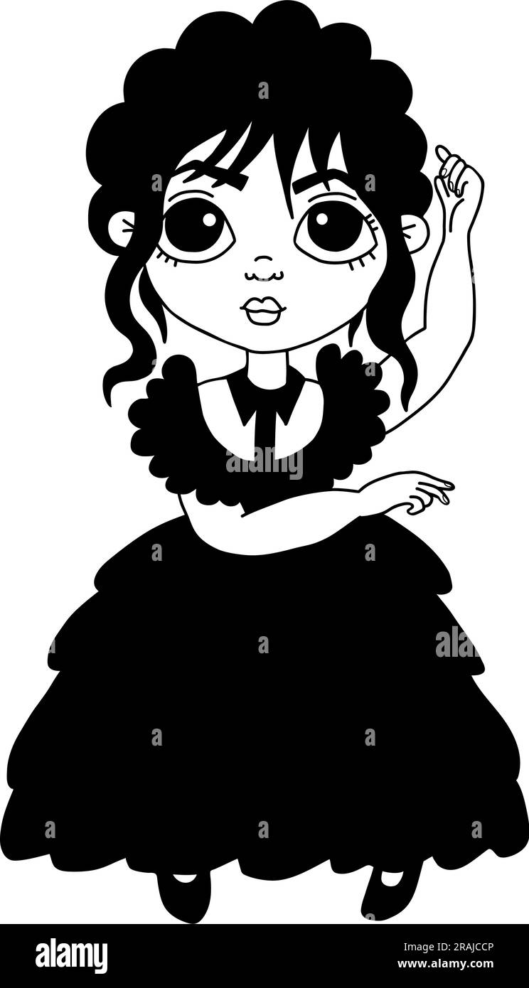 Wednesday. Fantasy dancing of pretty girl. Vector illustration. Hand