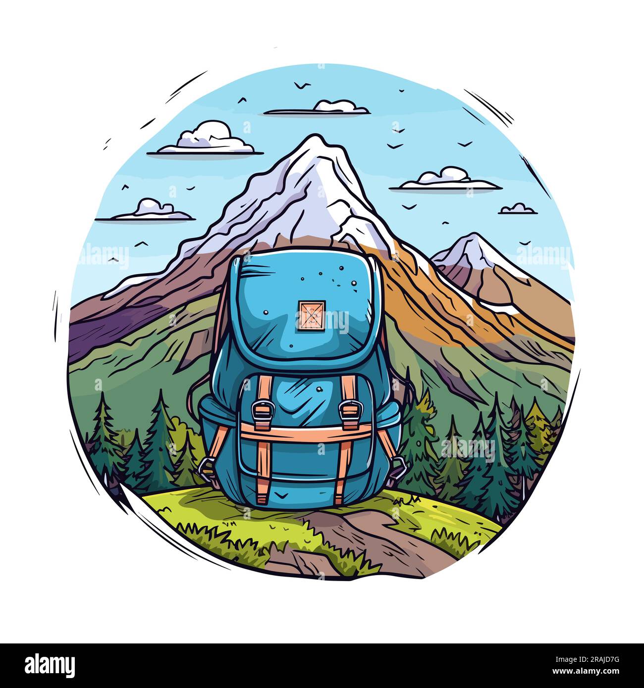 Hiking backpack. Hiking backpack hand-drawn comic illustration. Vector ...