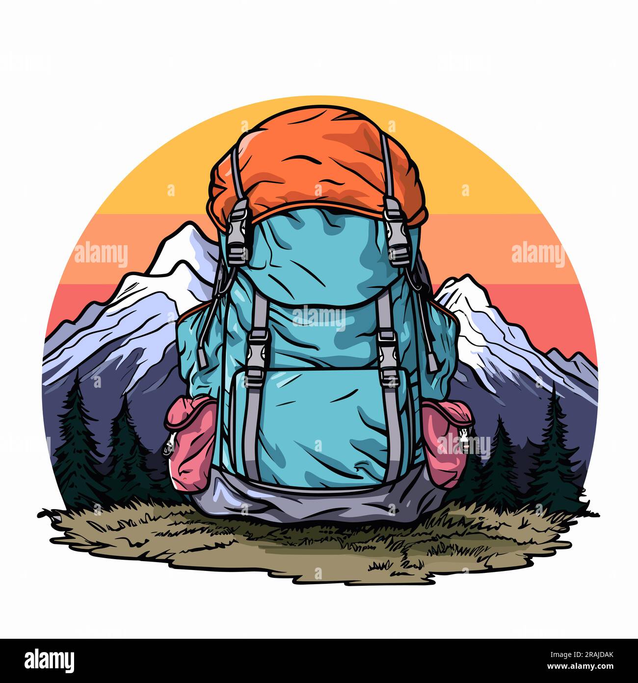 Hiking backpack. Hiking backpack hand-drawn comic illustration. Vector ...