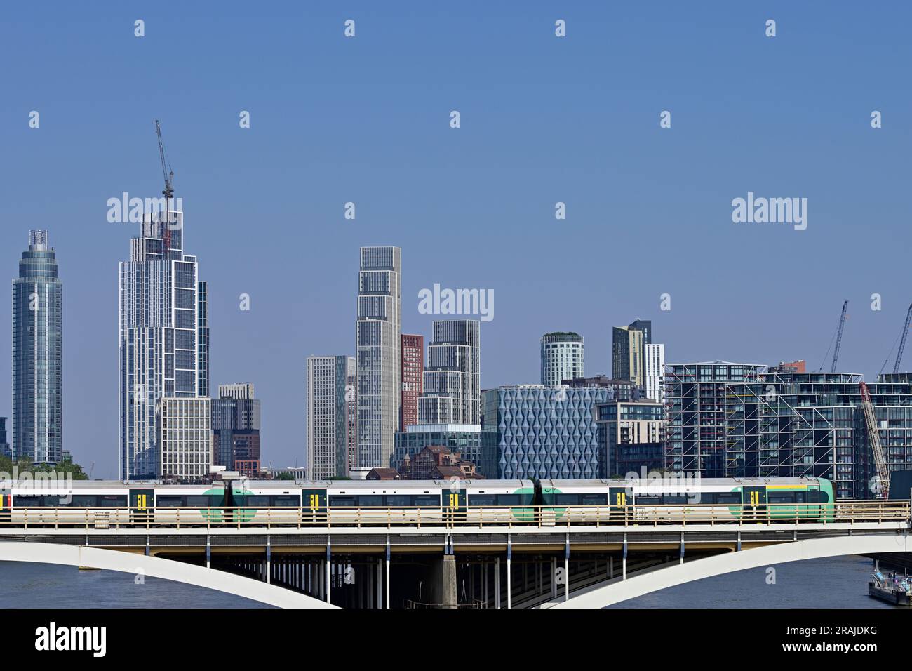 Grosvenor Railway Bridge in front of Nine Elms district and the US Embassy, South East London, United Kingdom Stock Photo