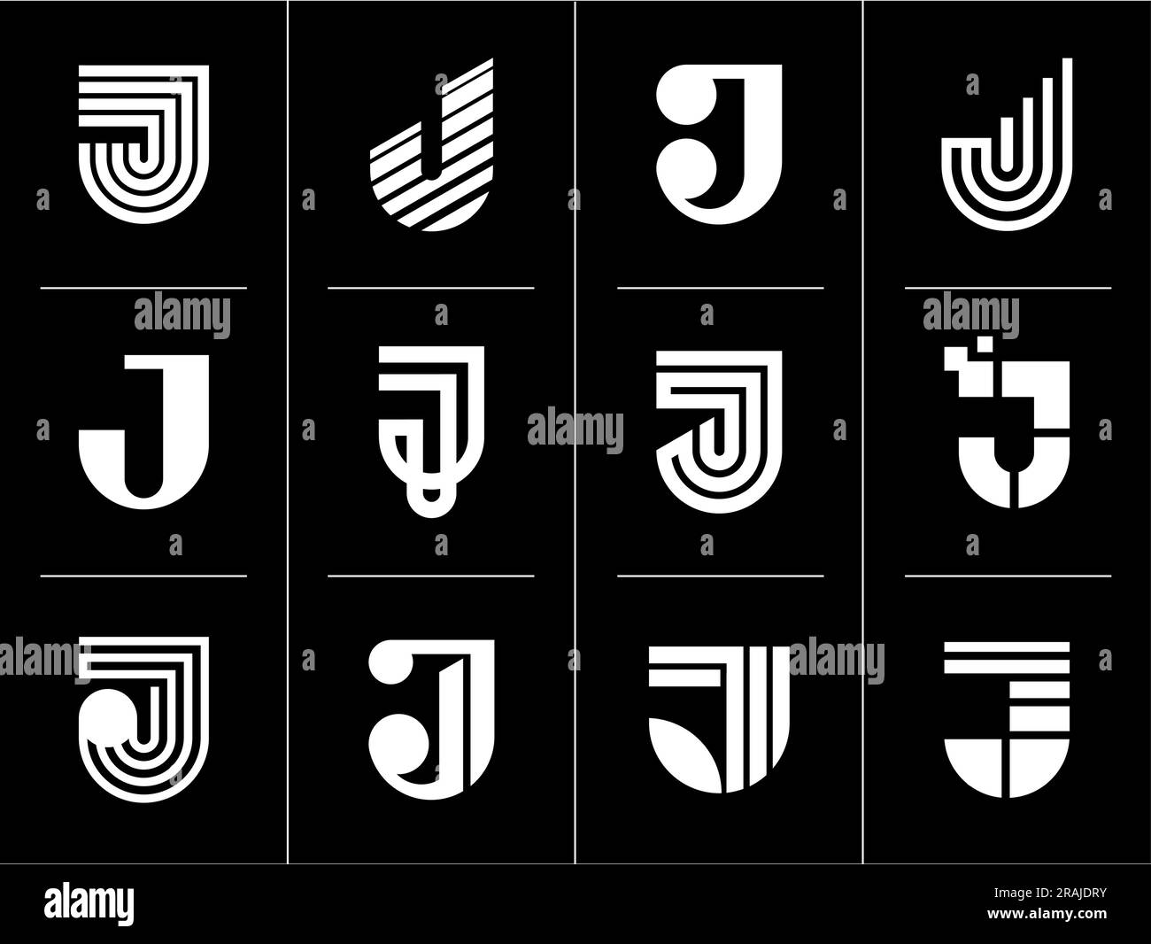 Simple business initial letter J logo design set. Modern line letter J logo. Stock Vector