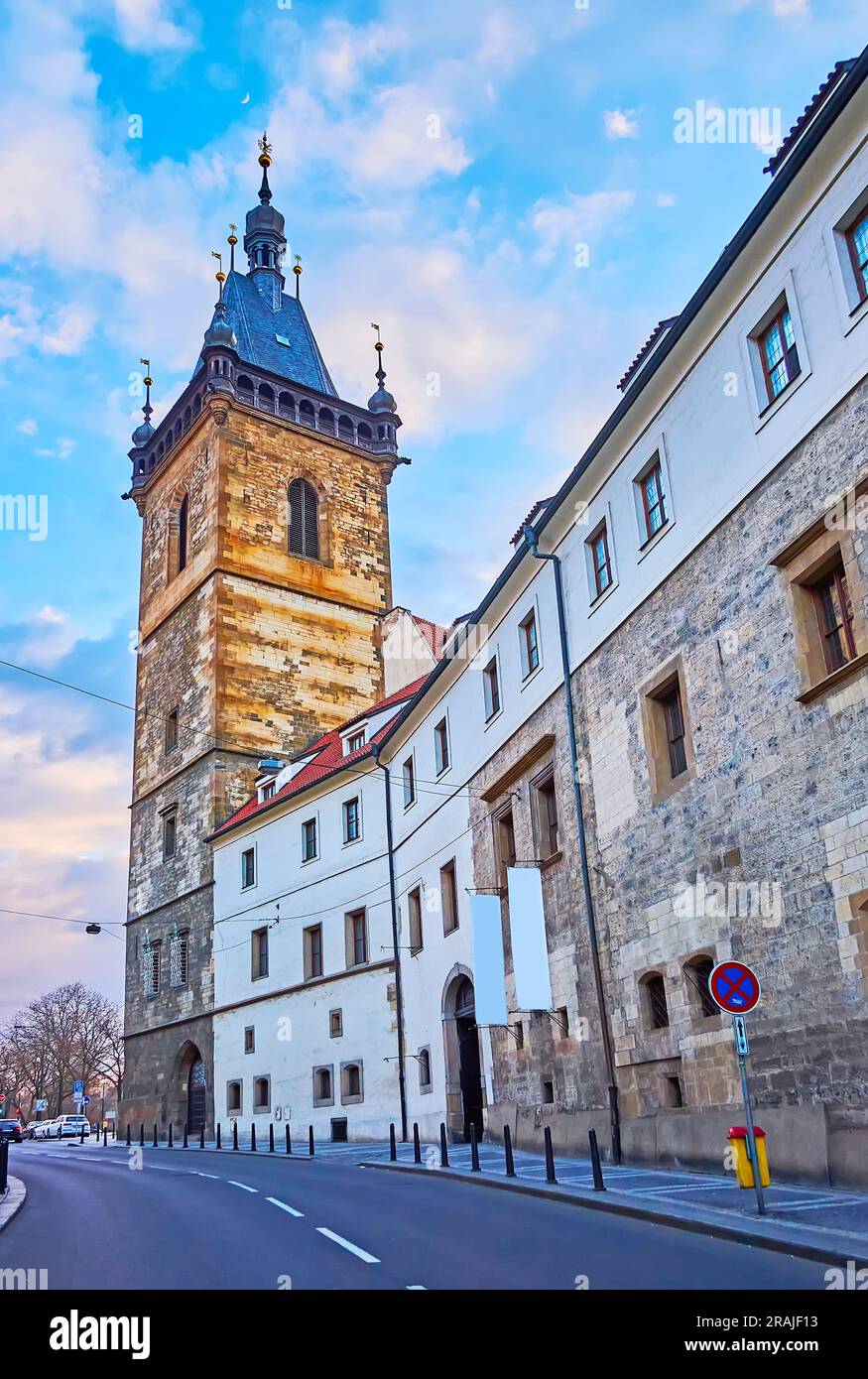 The medieval stone tower of Nove Mesto (New Town) Town Hall from