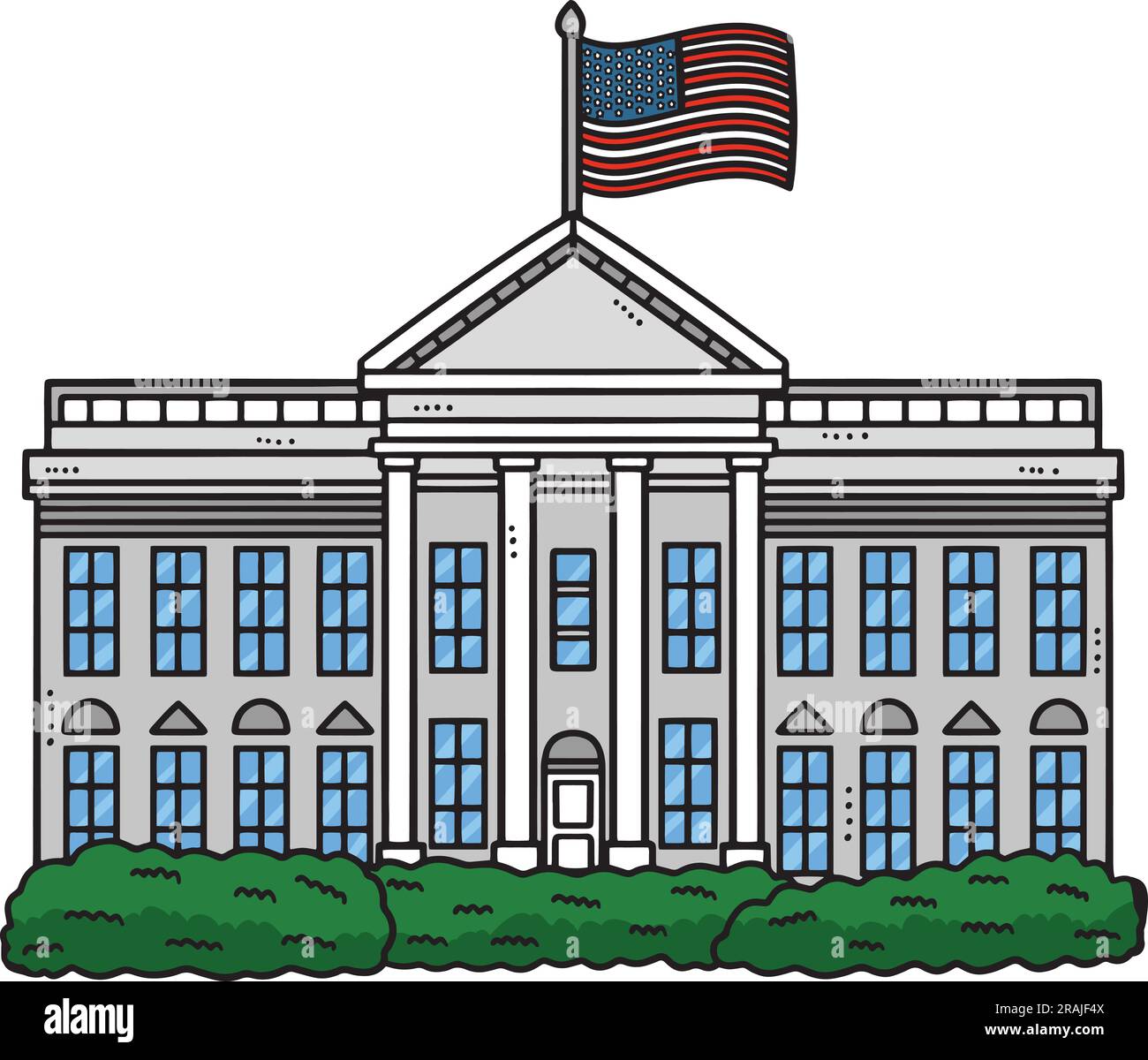 The White House with Garden Bush Cartoon Clipart  Stock Vector