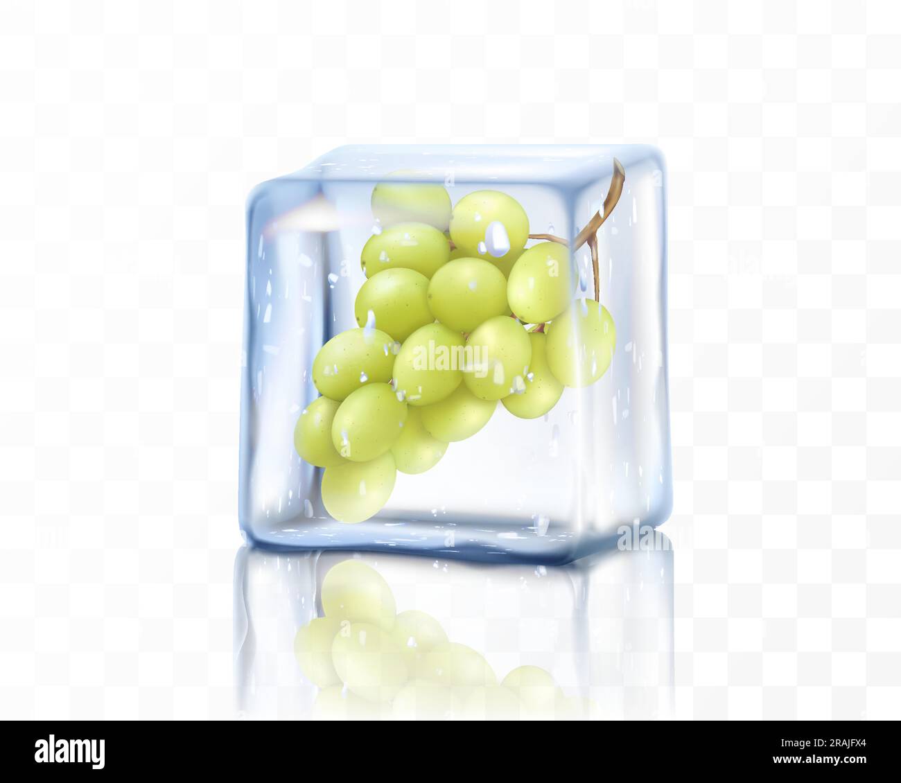 Fresh ripe grape in ice cube isolated on transparent background. Frozen